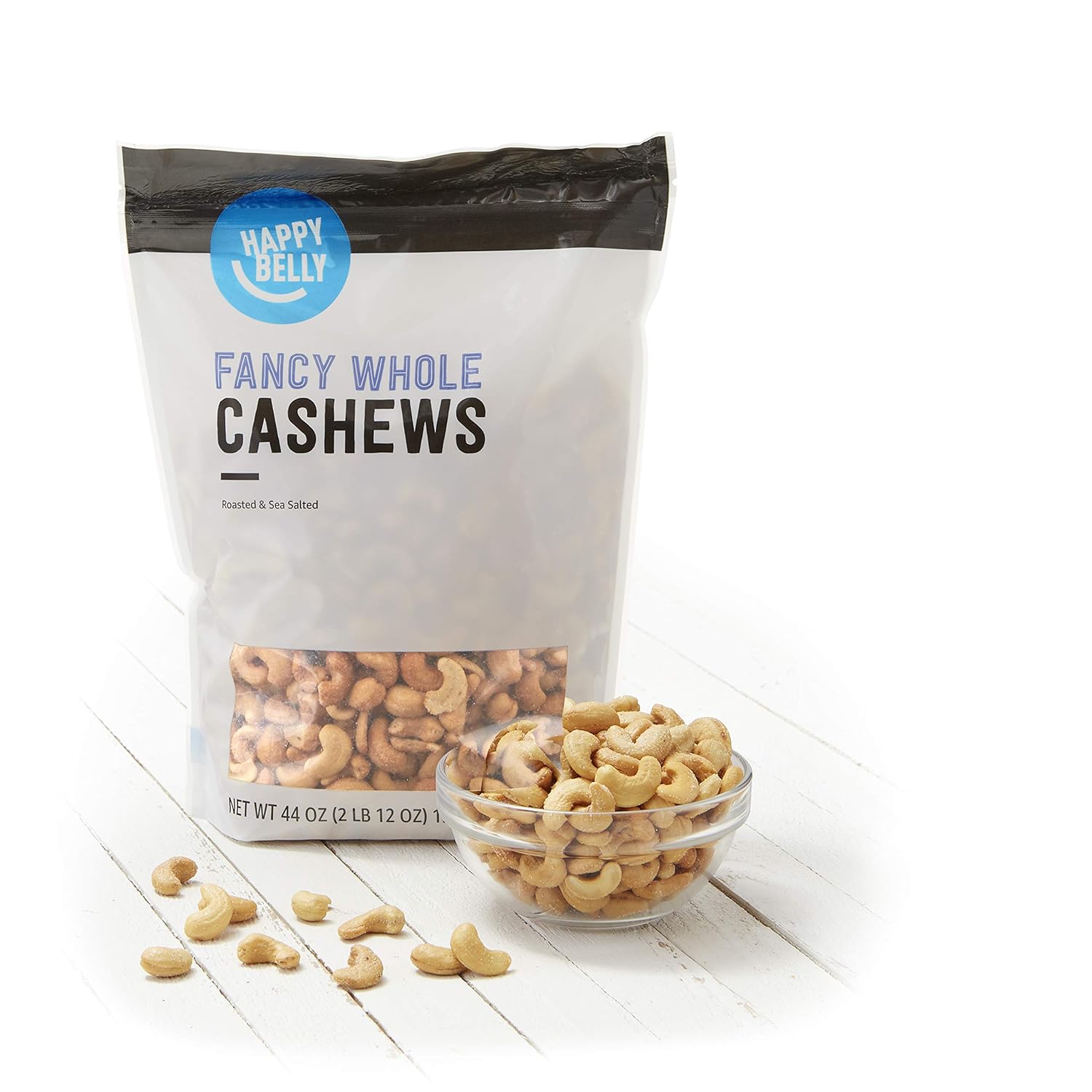Amazon Brand - Happy Belly Fancy Whole Cashews, Roasted and Sea Salted, 44 ounce (Pack of 1)