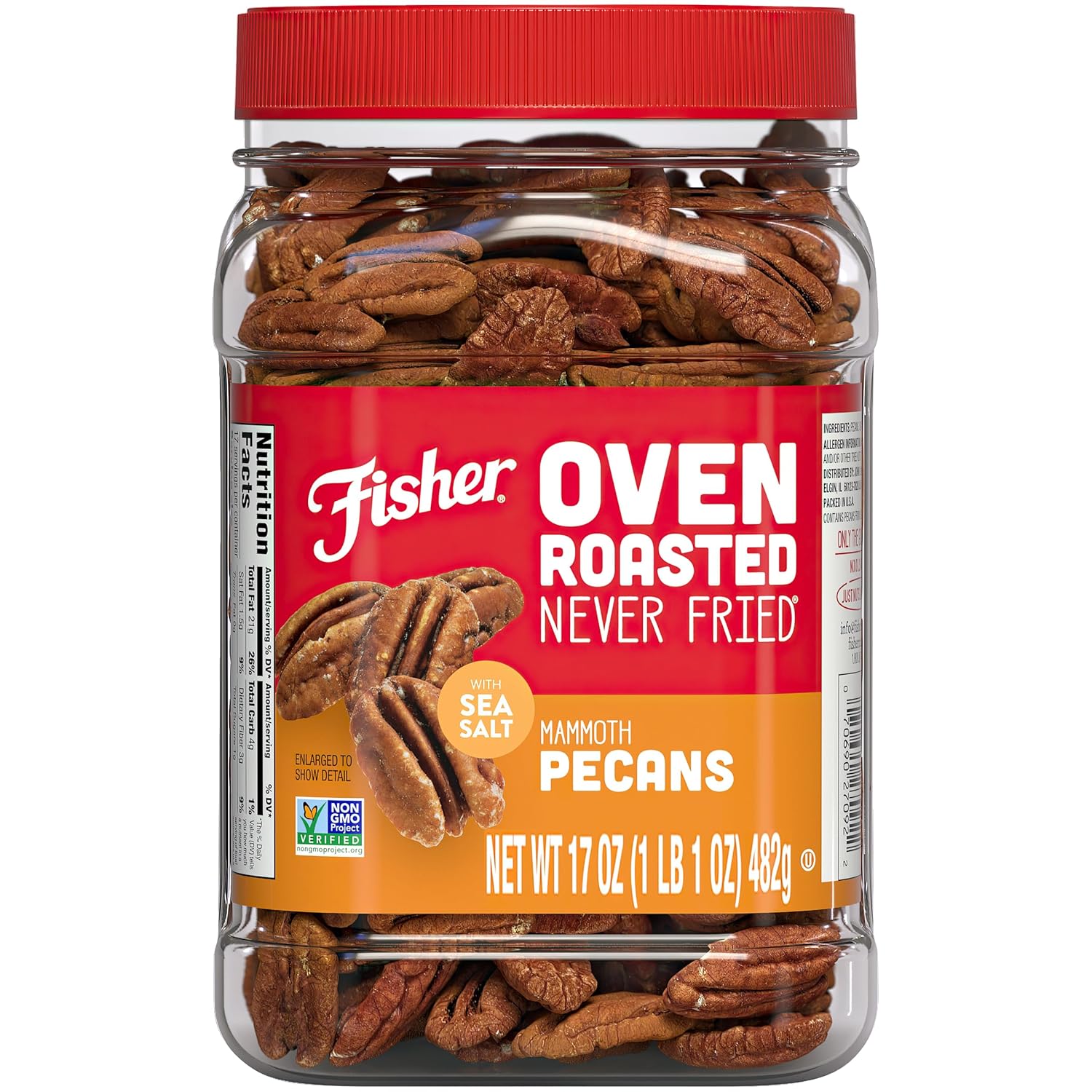 Fisher Oven Roasted Never Fried Deluxe Mixed Nuts, 24 Ounces (Pack of 1), Almonds, Cashews, Pecans, Pistachios, Healthy Snacks for Adults, Made With Sea Salt, No Added Oil, Trail Mix, Gluten Free