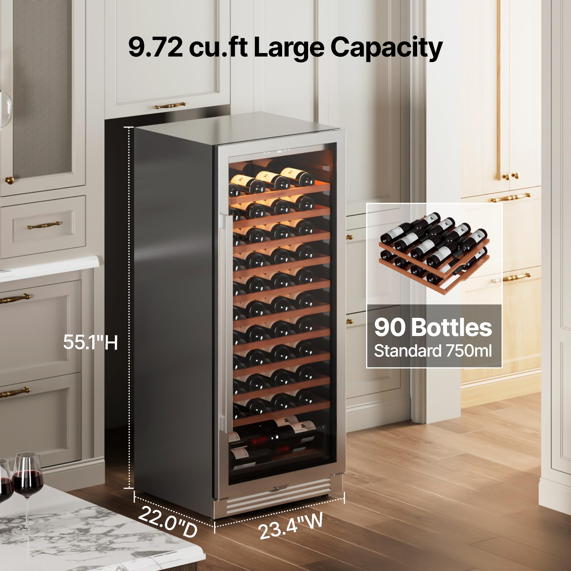 Ca'Lefort 15 Inch Wine Fridge, 33 Bottle Wine Cooler Refrigerator, 40-65°F Wine Refrigerator Glass Door, 3 LED Wine Fridge, Built-in or Freestanding Fridge for Home/Bar/Kitchen (3.0 cu.ft)