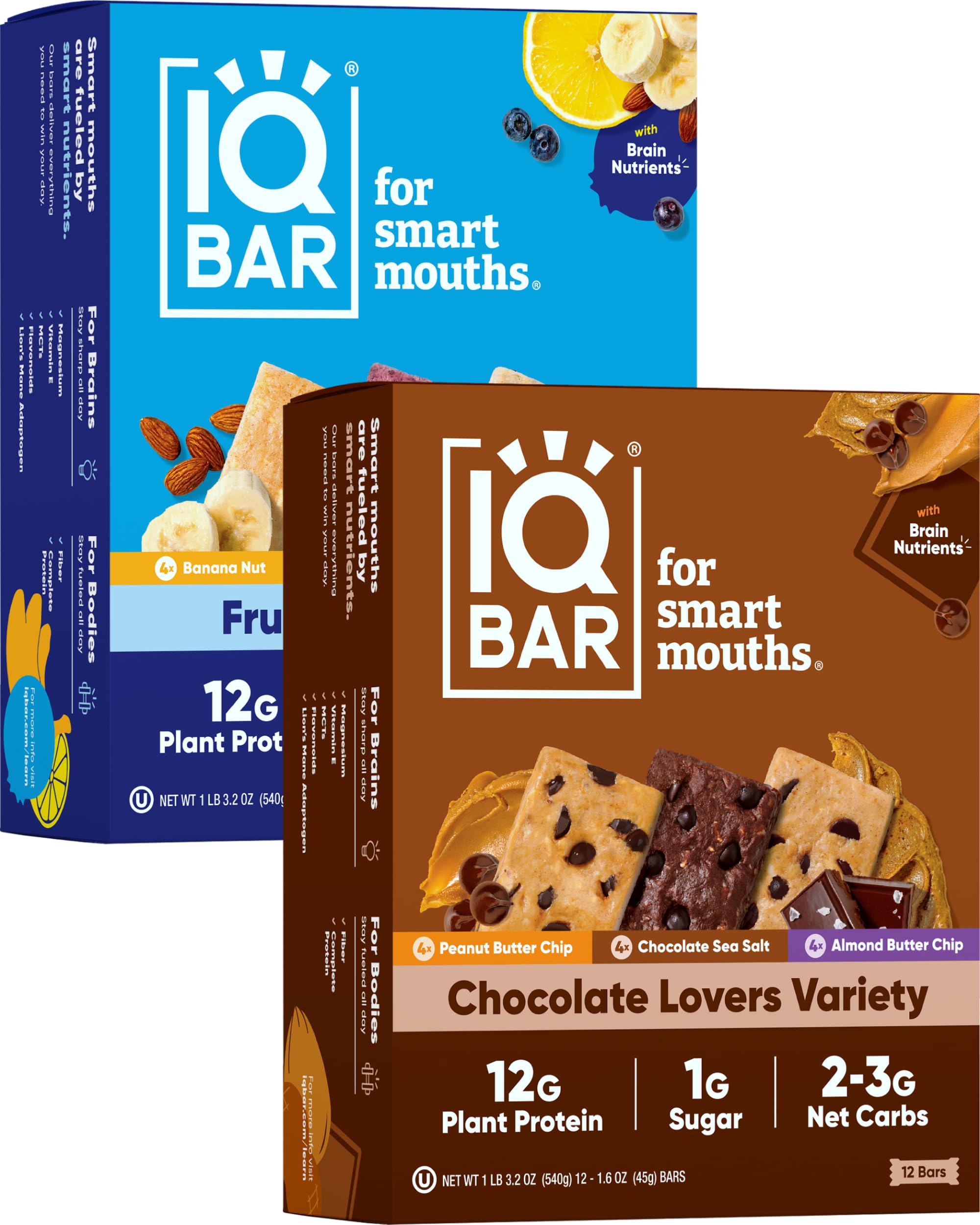 IQBAR Brain and Body Plant Protein Bars - Chocolate Lovers Variety - 36-Count - Keto, Vegan, Low Carb, High Fiber, Gluten Free, Dairy Free, Low Sugar Snack with Nutrients for Focus, Energy, Meal Replacement