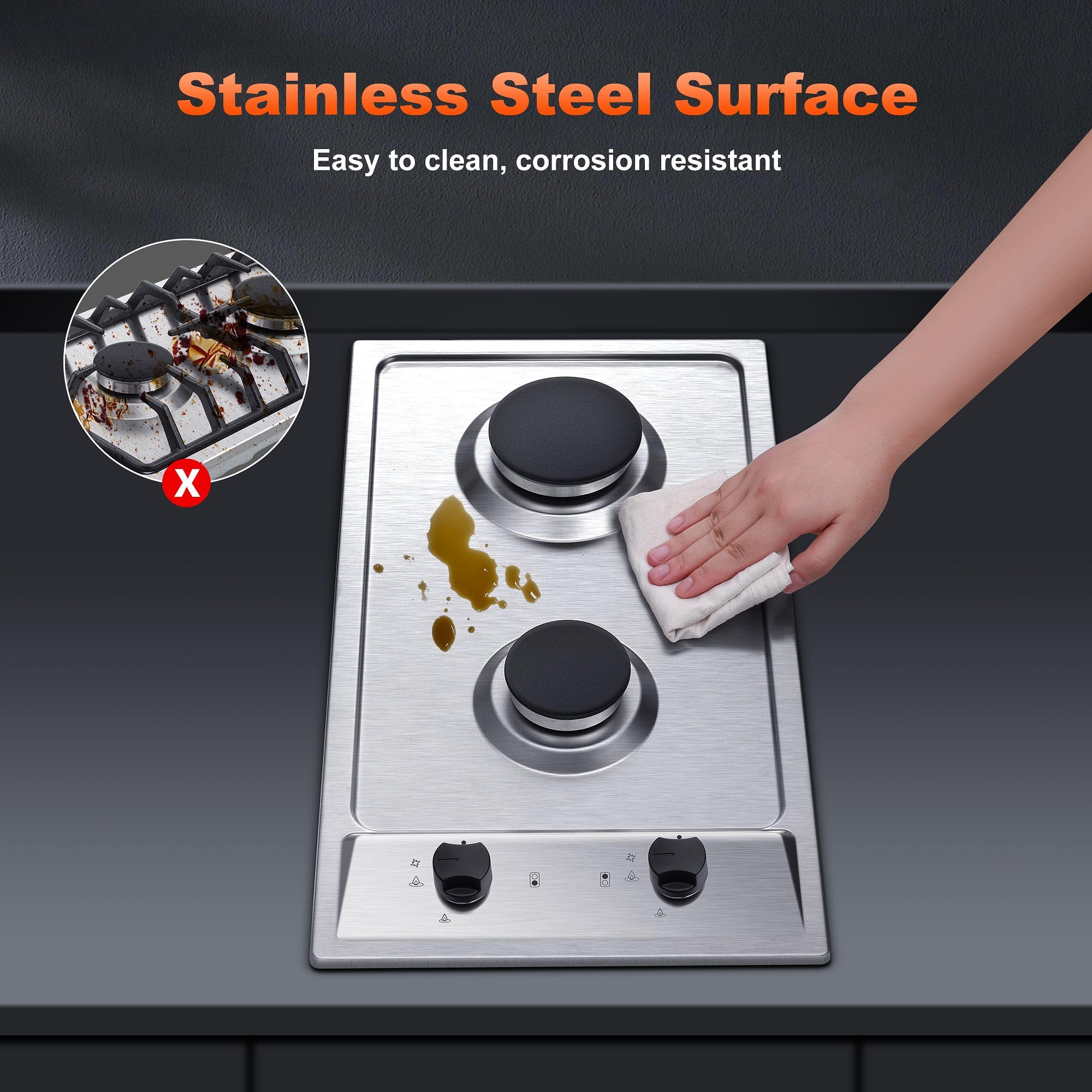 Eascookchef 30 inch Gas Cooktop, Gas Stove Top with 5 High Efficiency Burners, Bulit-in Stainless Steel Propane Cooktop for Kitchen, NG/LPG Convertible Stovetop, Thermocouple Protection