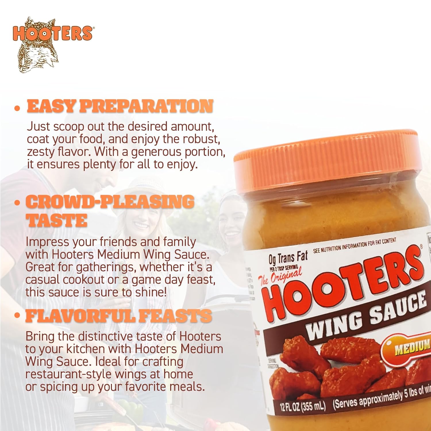 Hooters Original Medium Wing Sauce, 12 Ounce (Pack of 6)