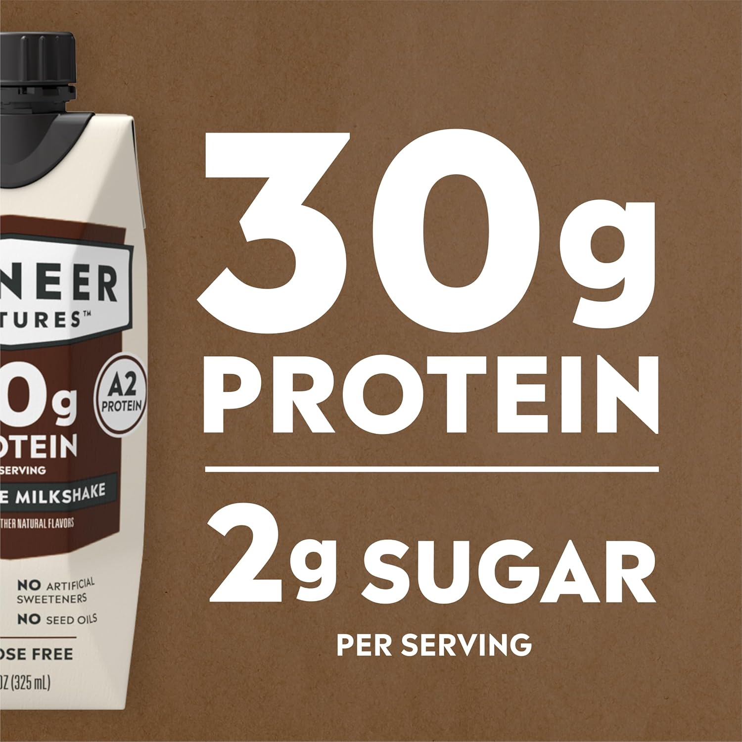 Pioneer Pastures - High Protein A2 Milkshakes - Vanilla - A2 Nutritional Milk, 30g Protein, 2g Sugar, No Sweeteners, No Seed Oils - All-Natural, Breakfast Shake, Meal Replacement, Workout - 11oz, 12 Pack