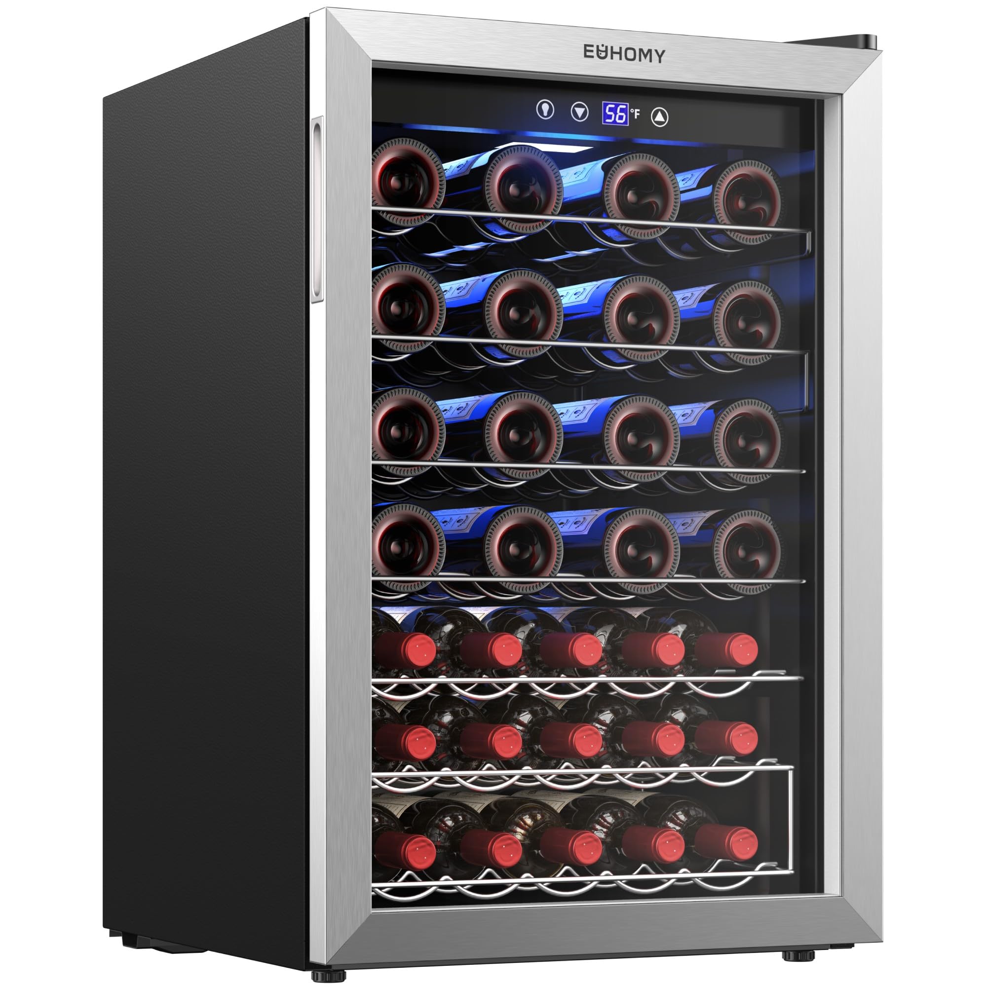 EUHOMY 25 bottle Wine Cooler Refrigerator, Freestanding Compressor Wine Fridge with Adjustable Temperature and Digital Control, Mini Fridge with Glass Door for Red White Wine, Beer, Black