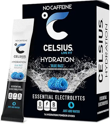 CELSIUS Hydration™ Blue Razz, Sugar Free Electrolyte Hydration Drink Mix (Pack of 14)