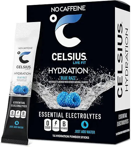 CELSIUS Hydration™ Blue Razz, Sugar Free Electrolyte Hydration Drink Mix (Pack of 14)
