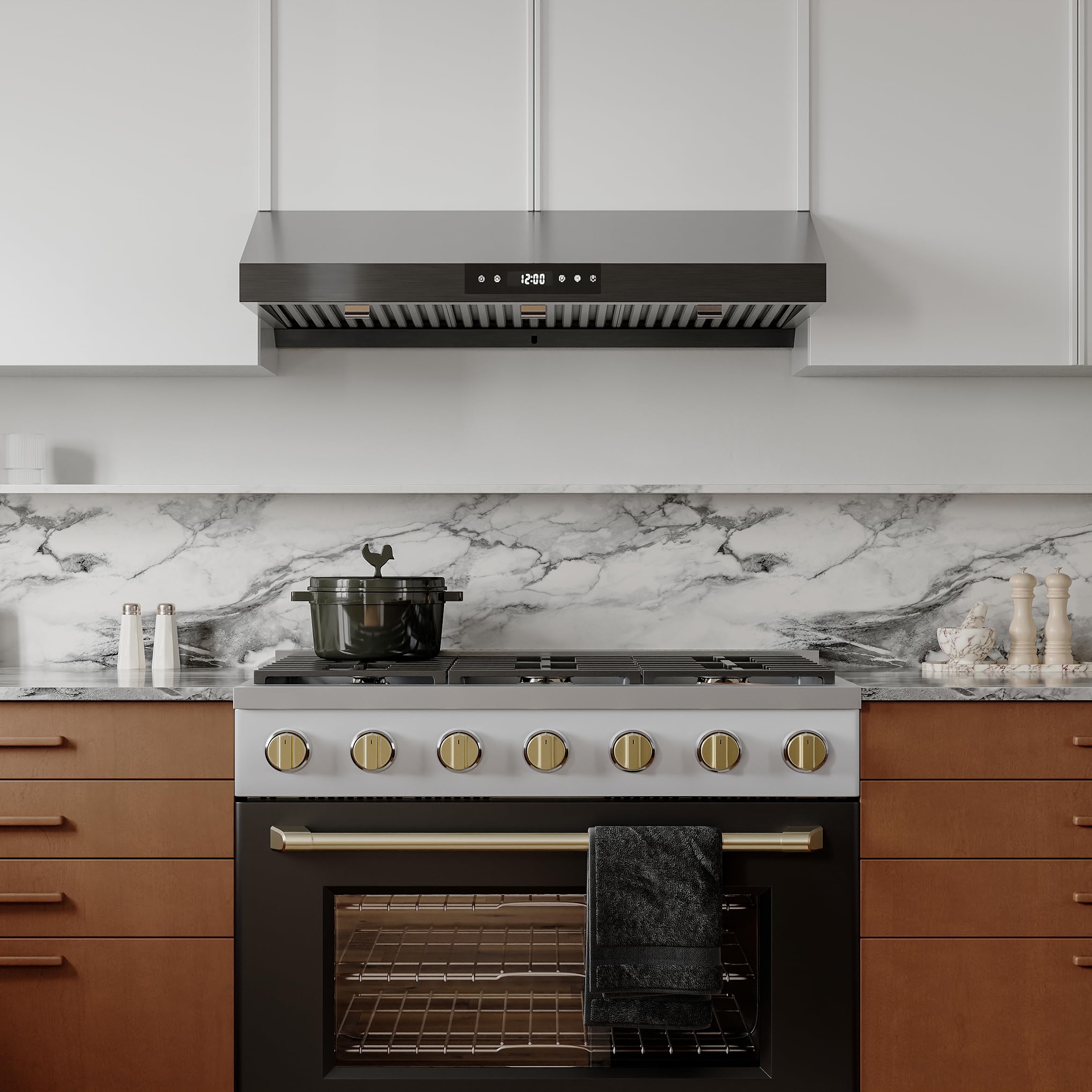 Hauslane Range Hood 30 Inch - Ducted Under Cabinet Range Hood 30" Stainless Steel Kitchen Hood, 6 Speed Vent Hood 30 Inches, Stove Vent Hood for Kitchen, Vent Hoods 30 Inch with LED - Chef Series PS18