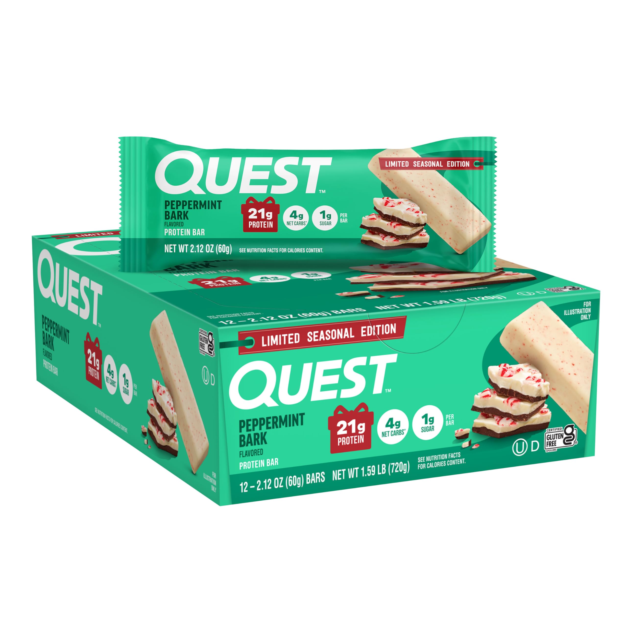 Quest Nutrition Chocolate Chip Dough Cookie Protein Bars, 21g Protein, 1g Sugar, 4g Net Carb, High Fiber, Gluten Free, Keto Friendy, 12 Count