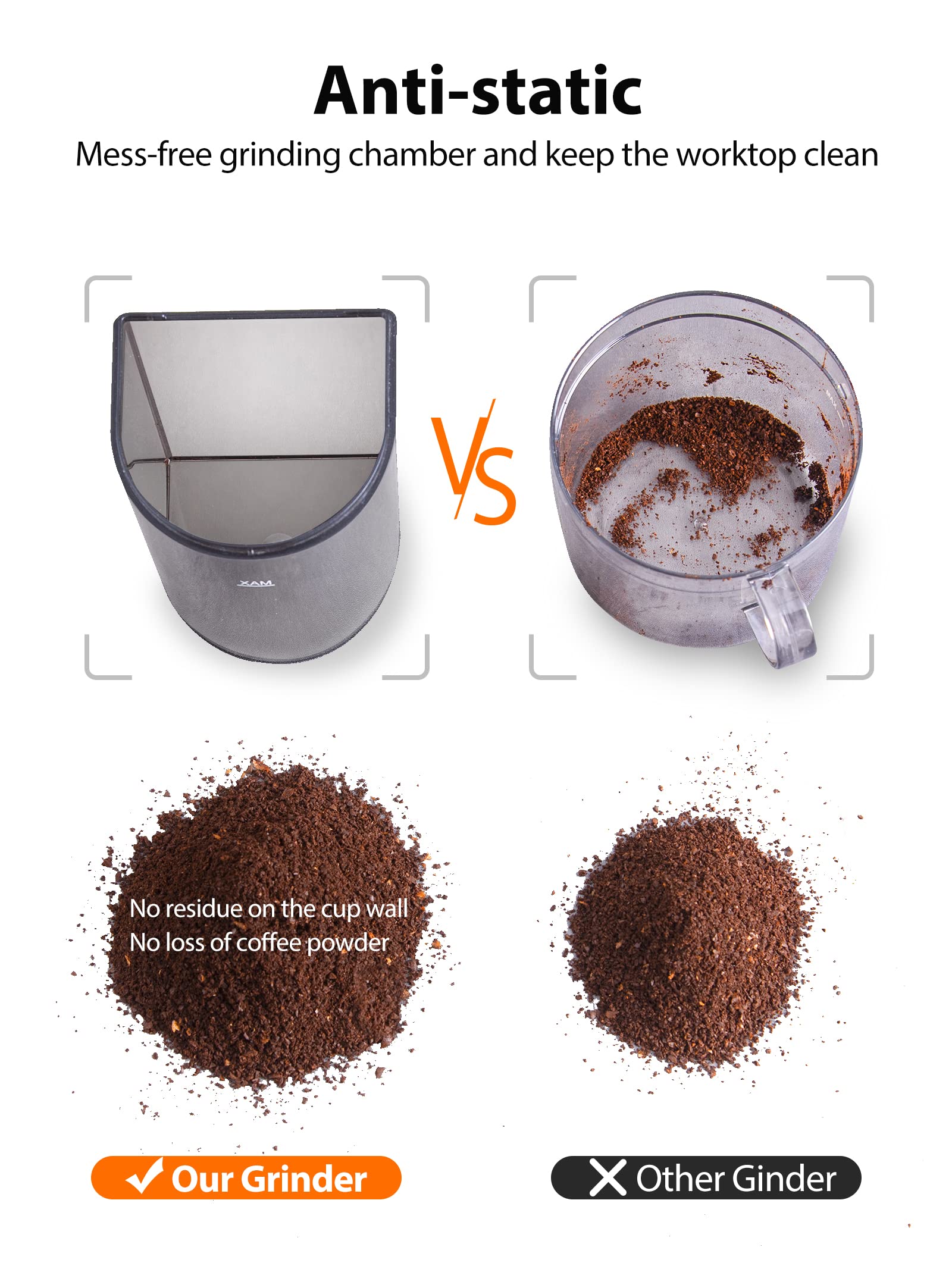 Aromaster Coffee Bean Grinder with 48 Gind Settings, Conical Burr Coffee Grinder for Home Use,Stainless Steel,40 Seconds Adjustable Timer,Anti-static,Easy to Clean with Brush,Black