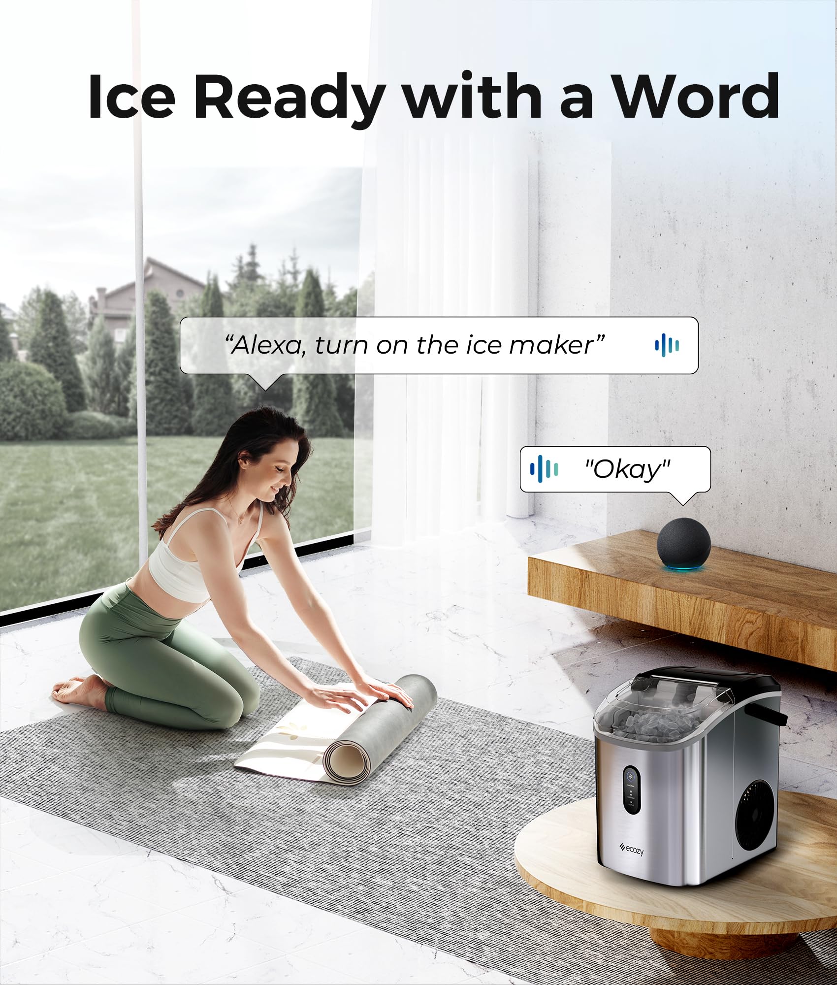 ecozy 2.1" Clear Ice Ball Maker Countertop with CrystalFlux Technology, Minimal Footprint Sphere Ice Maker with 8H Timer, 1 pc in 30 Mins, 48 pcs/Day, Self-Cleaning for Home Bar Whiskey & Bourbon