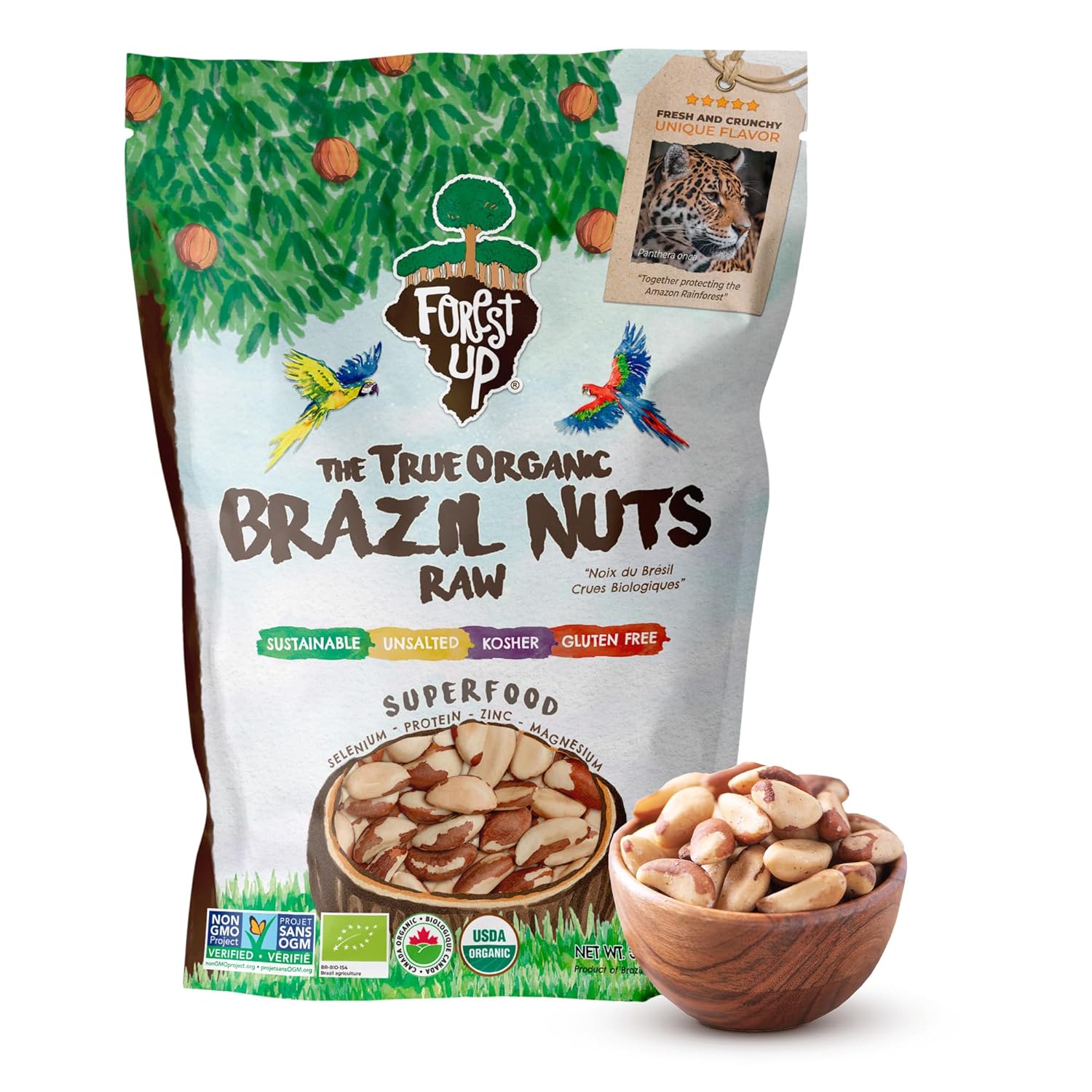 Snack The True Organic Brazil Nuts 15 oz – Raw and Unsalted – Kosher – Healthy-Rich in Vegetable Protein – Harvested in Amazon Rainforest – Fresh, Vegan and Gluten Free – Forest Up