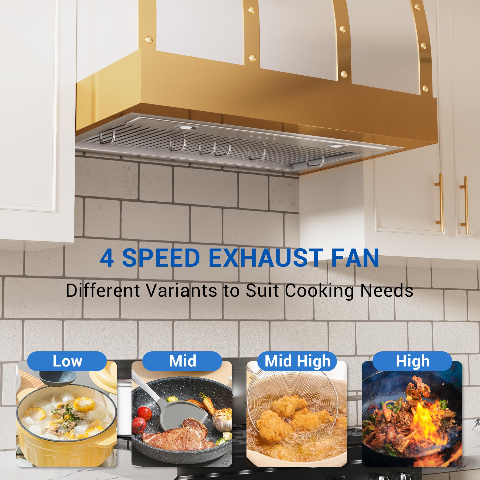 CT Copper Tailor Built-in Range Hood Insert Vent 48 Inch, 1150 CFM with 4-Speed Fan, LED Light, Dishwasher-safe Baffle Filter,Stainless Steel
