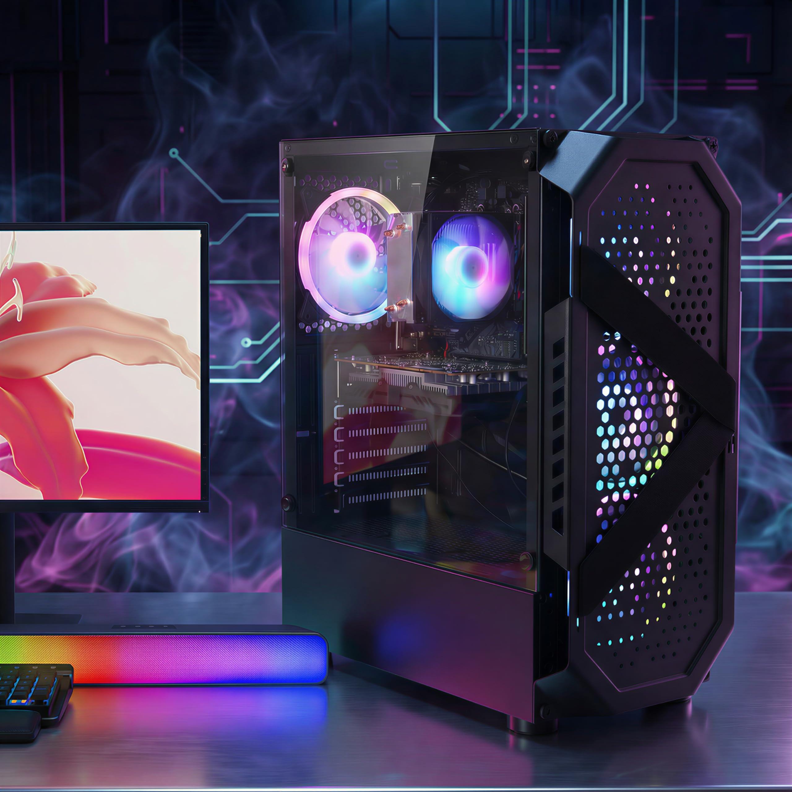 STGAubron Prebuilt Gaming PC Desktop, Radeon RX 550 4G, Intel Core i5 up to 3.6GHz, 16G RAM, 512G SSD, WiFi 6, BT 5.0, RGB Fan x2, Windows 11 Home