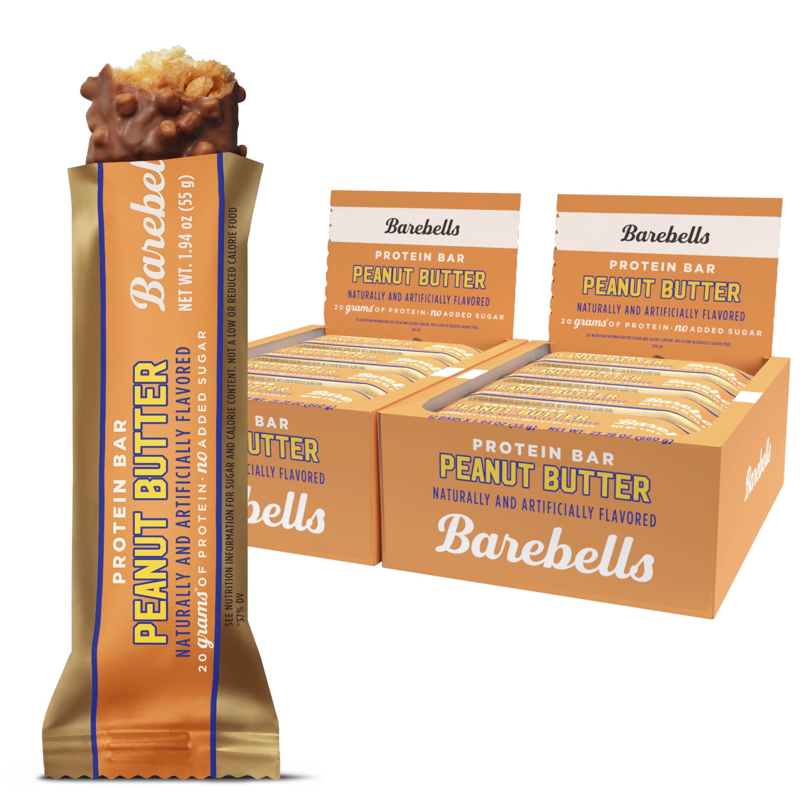 Barebells Protein Bars Salty Peanut - 12 Count, 20g High Protein Treats - Chocolate Nutrition Bar with 1g Total Sugars - On-The-Go Breakfast or Post-Workout Snack