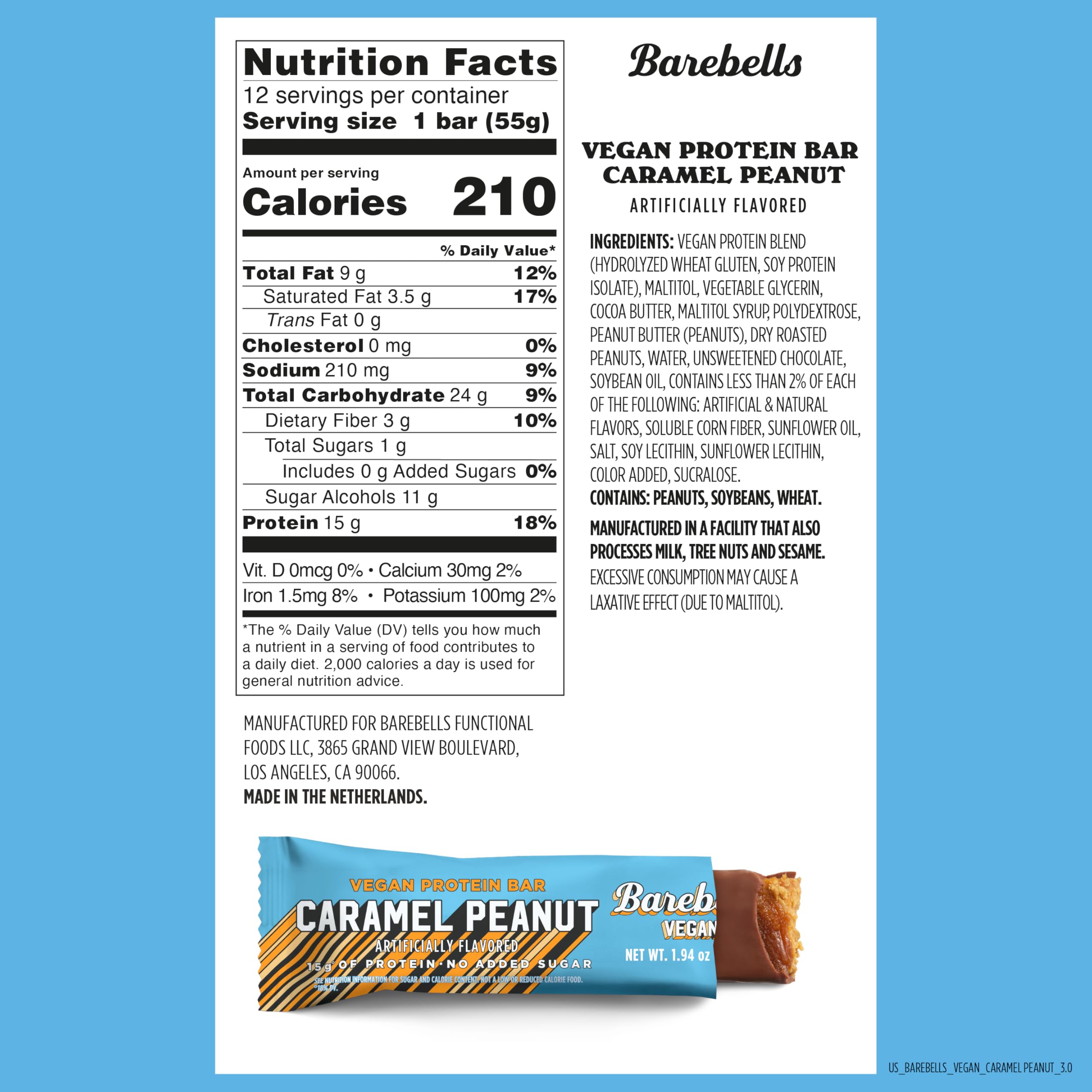 Barebells Protein Bars Salty Peanut - 12 Count, 20g High Protein Treats - Chocolate Nutrition Bar with 1g Total Sugars - On-The-Go Breakfast or Post-Workout Snack