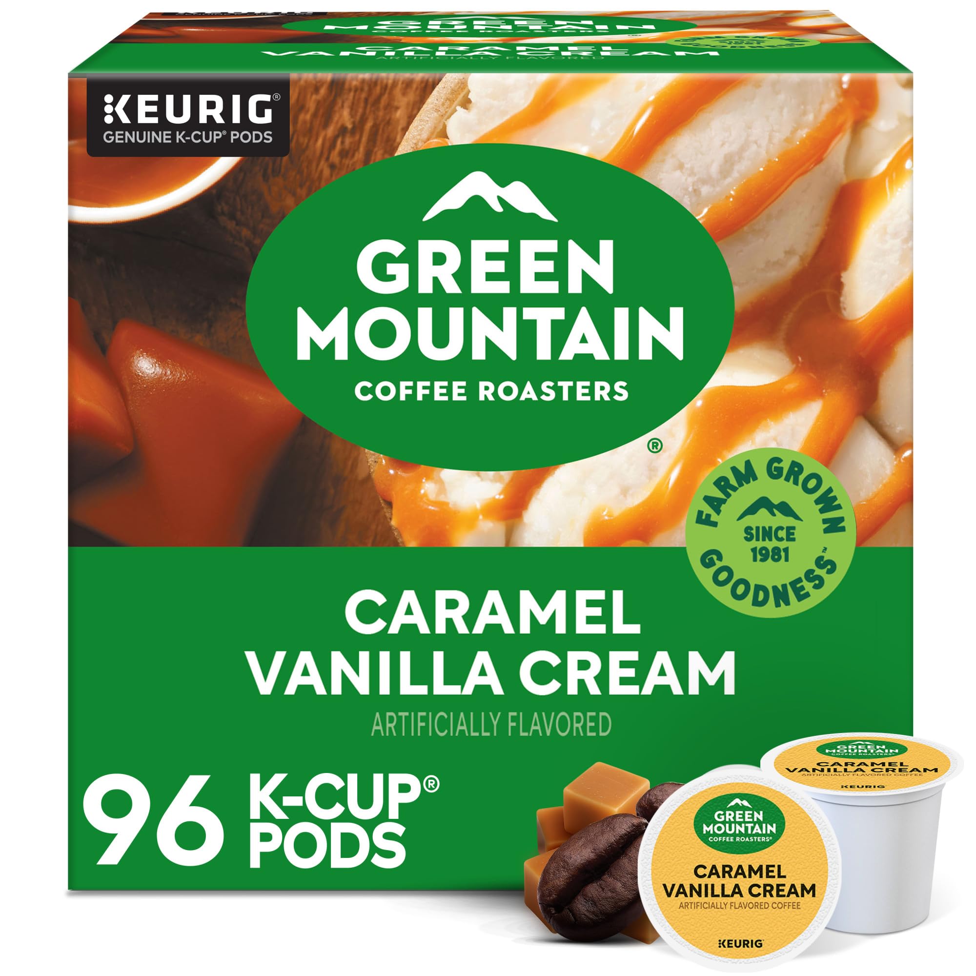 Green Mountain Coffee Roasters Caramel Vanilla Cream Keurig Single-Serve K-Cup pods, Light Roast Coffee, 72 Count
