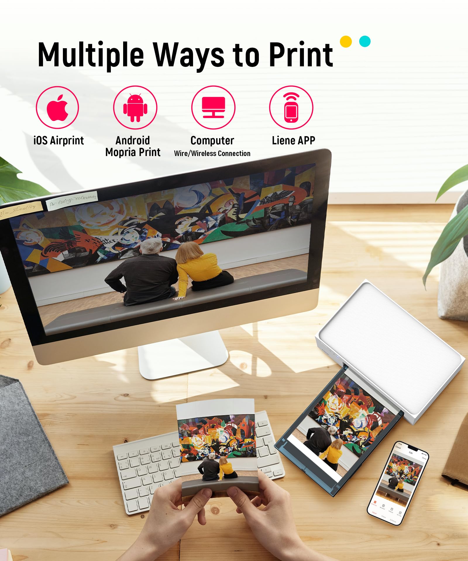 Liene M100 4x6'' Photo Printer, Phone Printer 100 Sheets & 3 Cartridges, Full-Color Photo, Portable Instant Photo Printer for iPhone Android, Thermal Dye Sublimation, Wi-Fi Picture Printer 100 Papers
