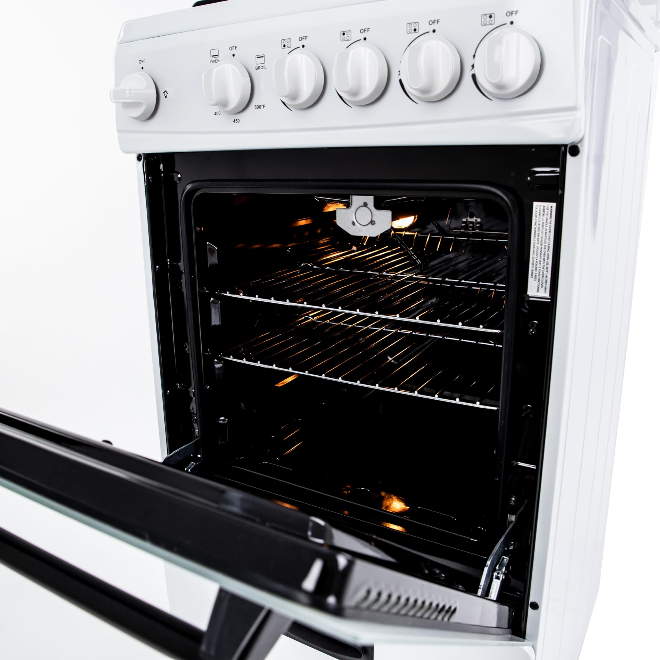 Avanti Gas Range Oven, Compact Freestanding Design, 4 Sealed Burners with Electronic Ignition, 2.1 Cu.Ft. Capacity Features Framed Glass Door Storage Drawer Broiler and Accessories, 20-Inch, White