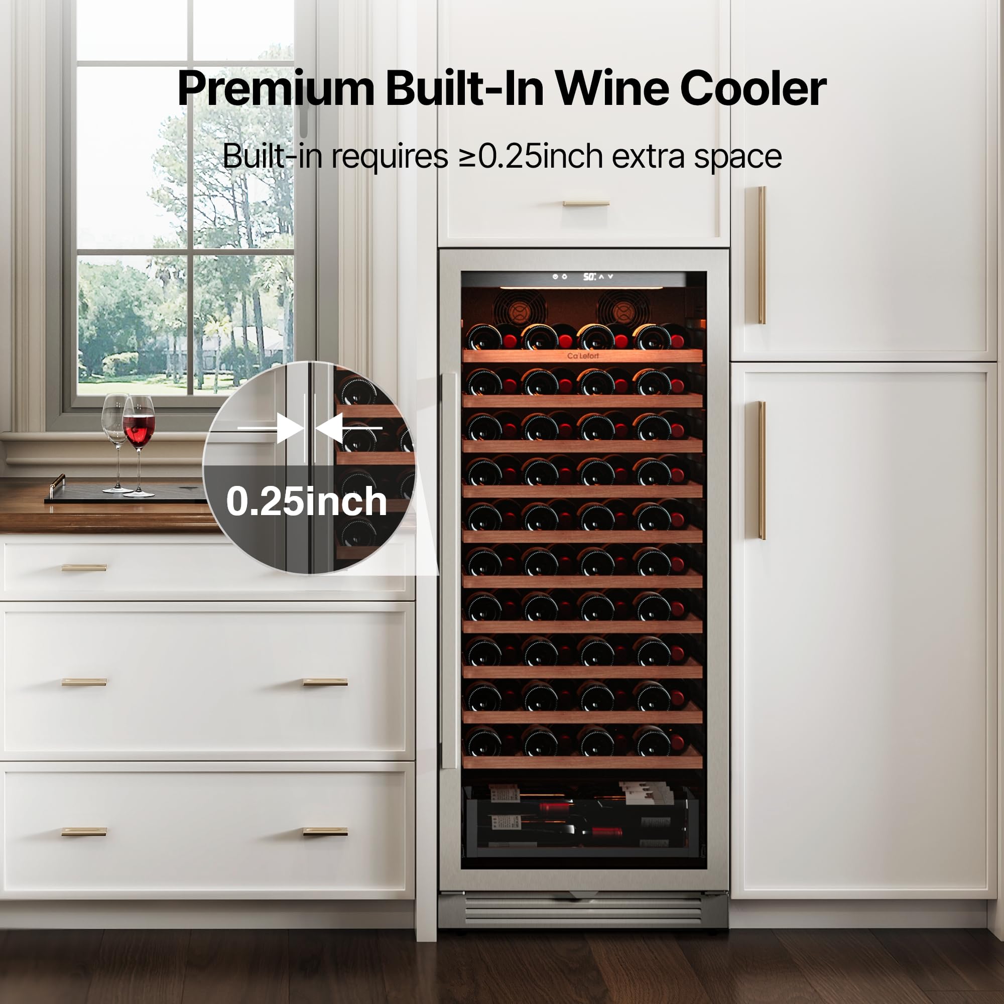 Ca'Lefort 15 Inch Wine Fridge, 33 Bottle Wine Cooler Refrigerator, 40-65°F Wine Refrigerator Glass Door, 3 LED Wine Fridge, Built-in or Freestanding Fridge for Home/Bar/Kitchen (3.0 cu.ft)