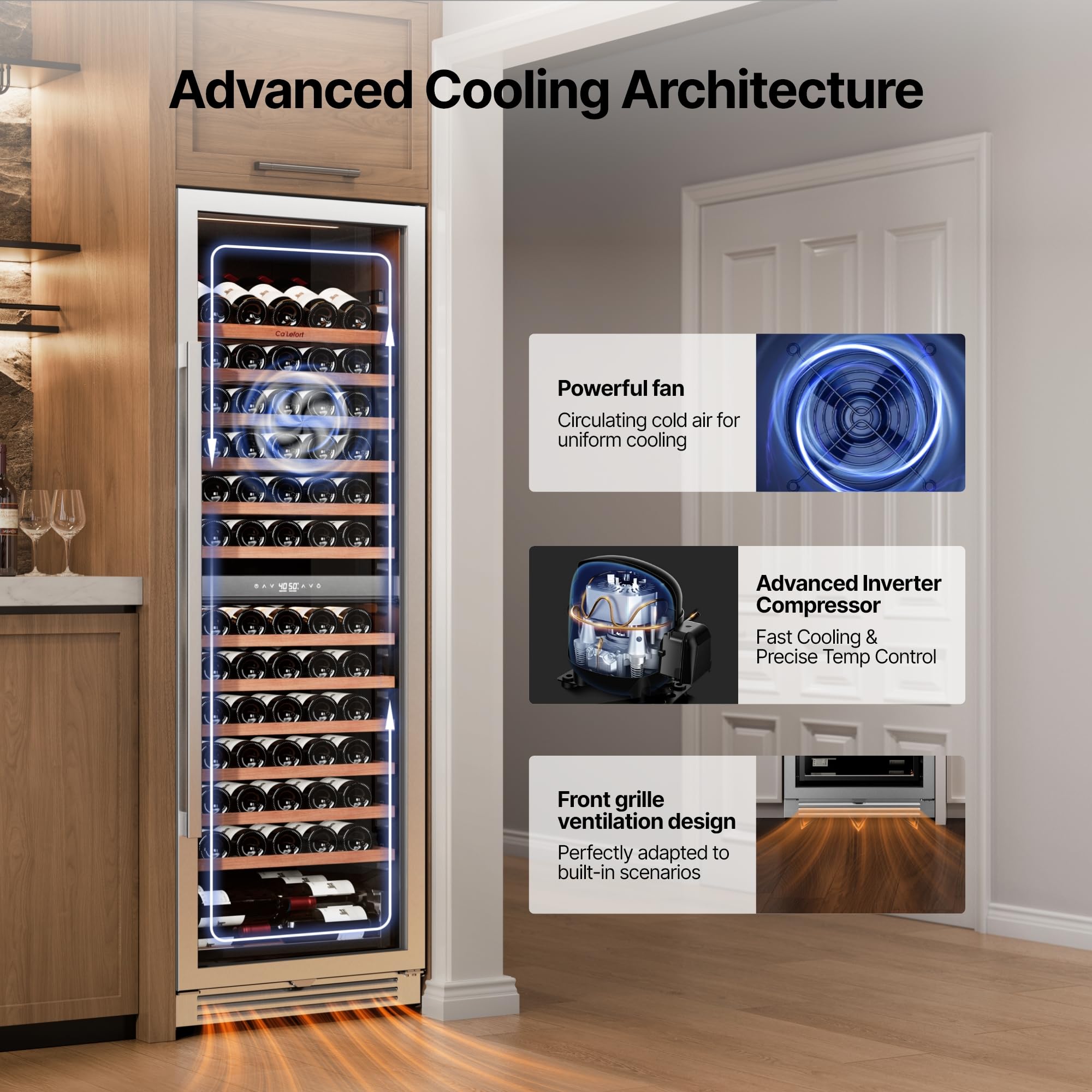 Ca'Lefort 15 Inch Wine Fridge, 33 Bottle Wine Cooler Refrigerator, 40-65°F Wine Refrigerator Glass Door, 3 LED Wine Fridge, Built-in or Freestanding Fridge for Home/Bar/Kitchen (3.0 cu.ft)