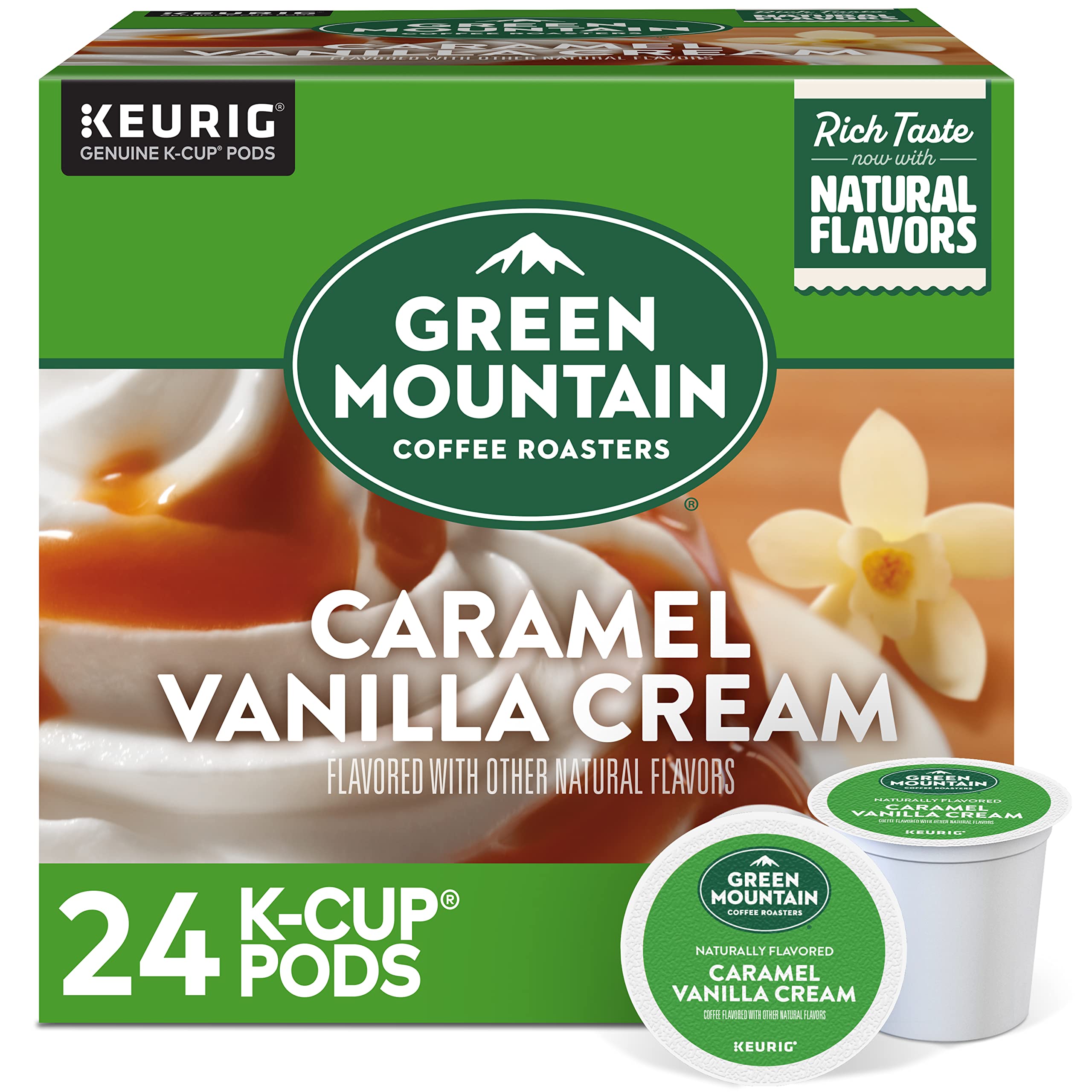 Green Mountain Coffee Roasters Caramel Vanilla Cream Keurig Single-Serve K-Cup pods, Light Roast Coffee, 72 Count