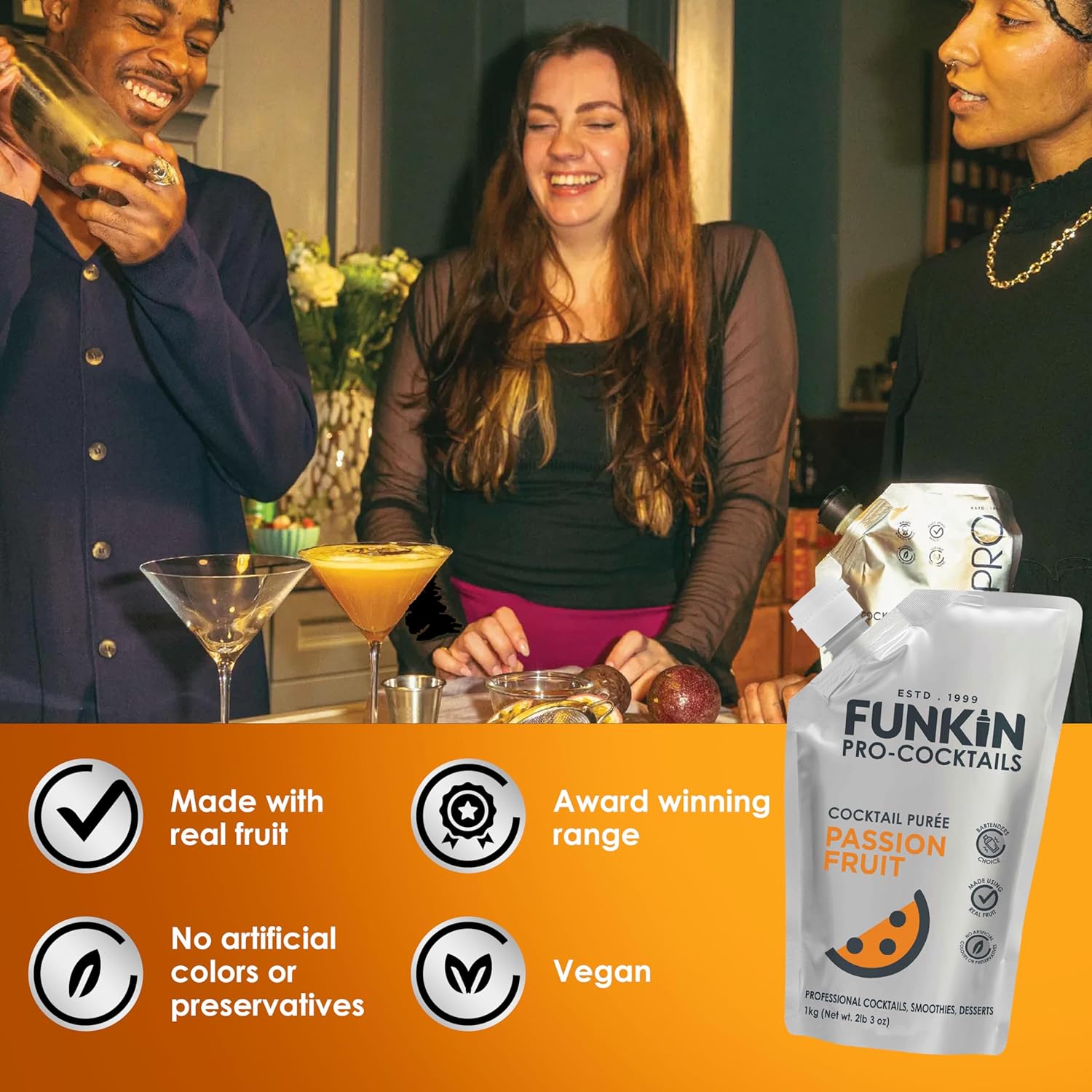 Funkin Fruit Puree | Real Fruit, Simple Ingredient, Natural Mixer for Cocktails, Drinks, Smoothies | Vegan, Non-GMO, Gluten-Free (2.2 lbs) (Passion Fruit)