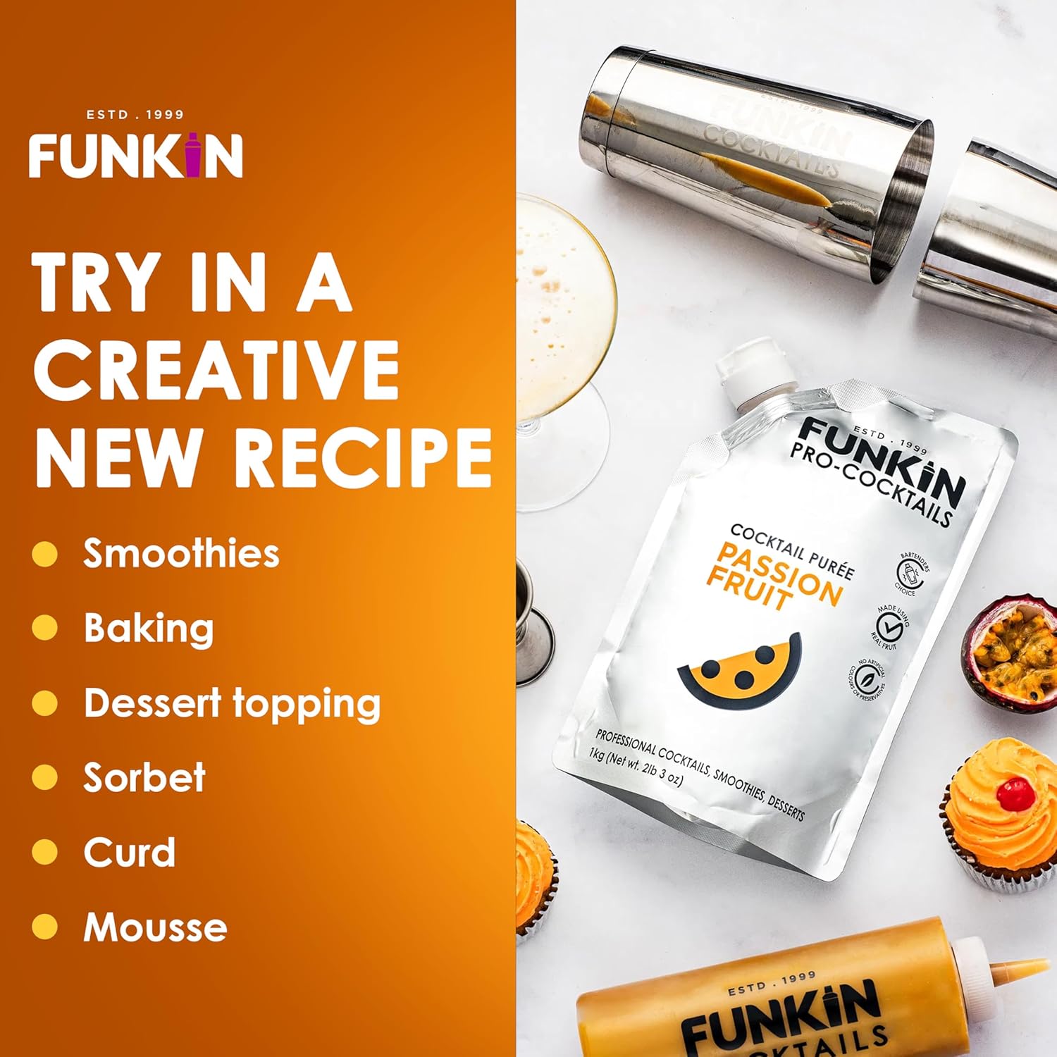 Funkin Fruit Puree | Real Fruit, Simple Ingredient, Natural Mixer for Cocktails, Drinks, Smoothies | Vegan, Non-GMO, Gluten-Free (2.2 lbs) (Passion Fruit)