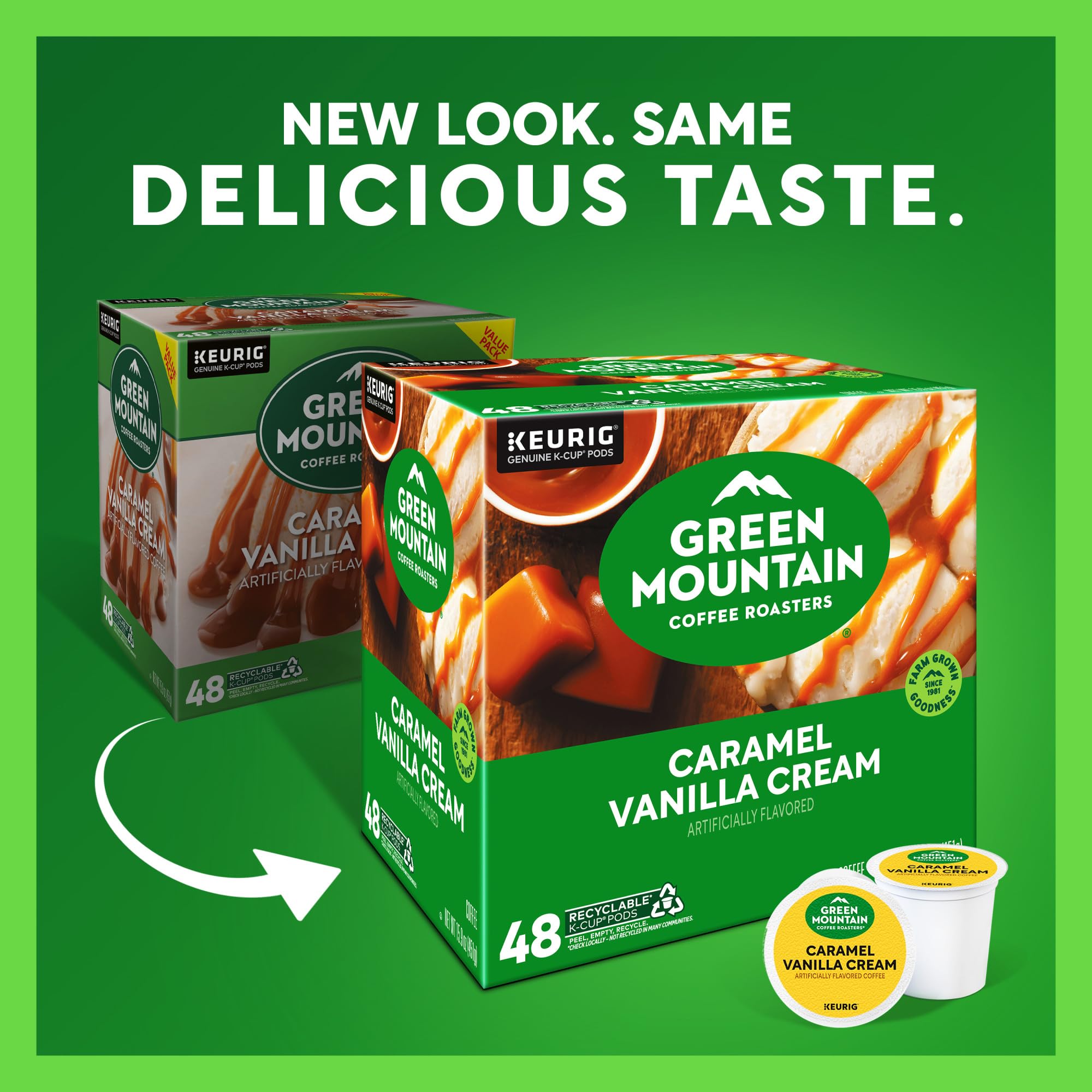 Green Mountain Coffee Roasters Caramel Vanilla Cream Keurig Single-Serve K-Cup pods, Light Roast Coffee, 72 Count