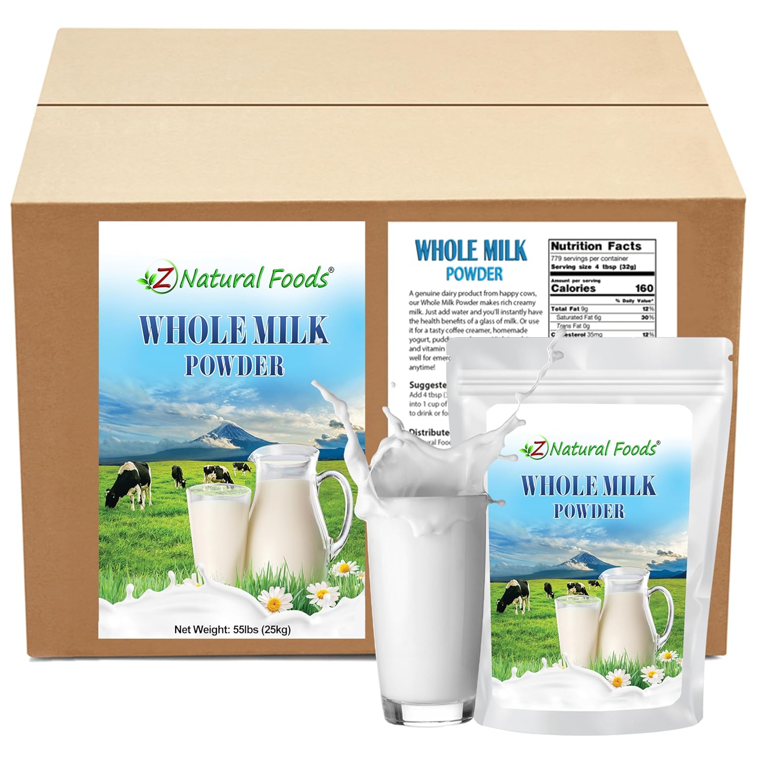 Z Natural Foods Premium Whole Milk Powder - Powdered Milk for Baking, Cooking, Drinks - Dry Milk Powder, Pasteurized, Non-GMO, Gluten-Free, Kosher-Certified, 5 lbs