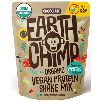 EarthChimp Organic Vegan Protein Powder - with Probiotics - Non GMO, Dairy Free, Non Whey, Plant Based Protein Powder for Women and Men, Gluten Free - 26 Servings 32 Oz (Chocolate)