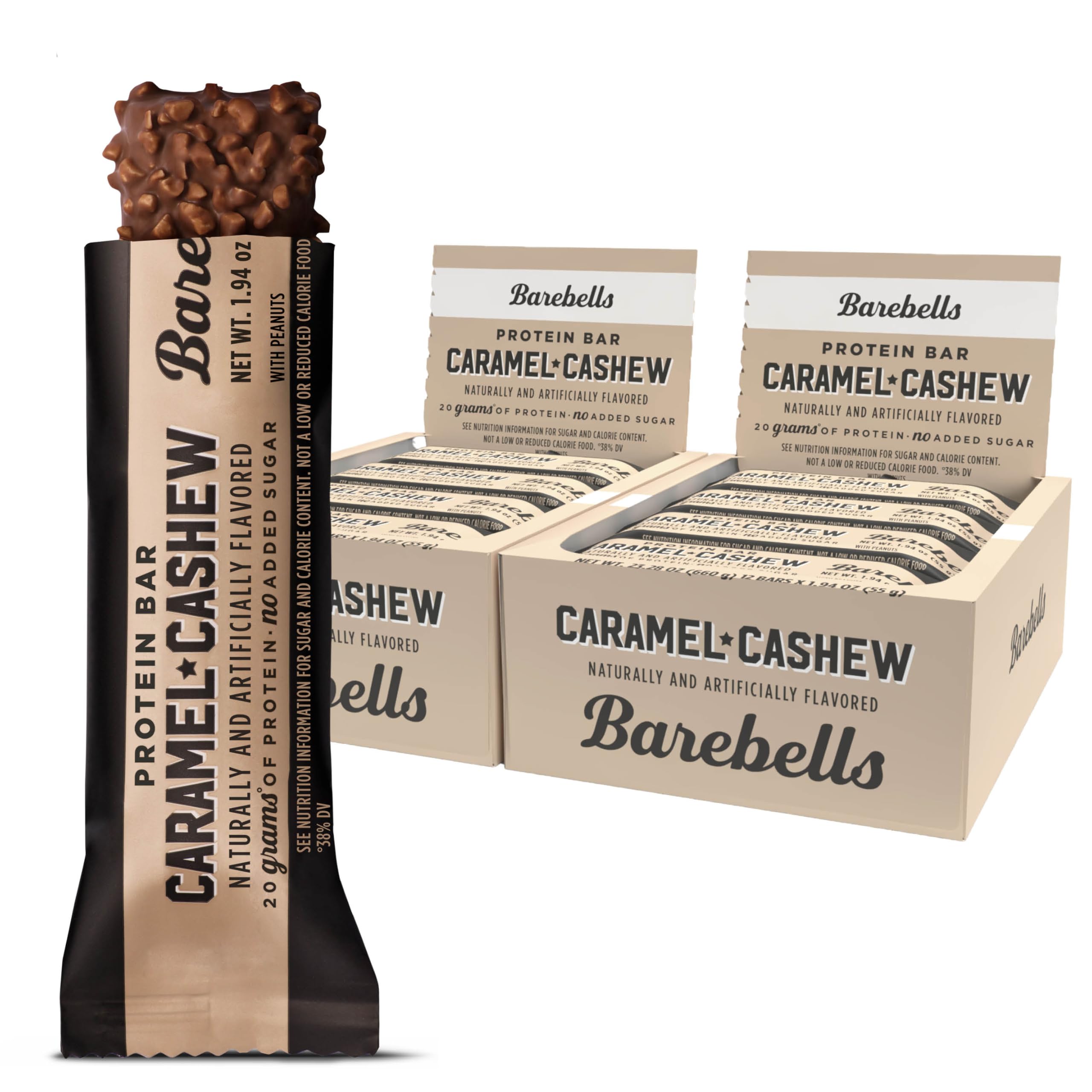 Barebells Protein Bars Salty Peanut - 12 Count, 20g High Protein Treats - Chocolate Nutrition Bar with 1g Total Sugars - On-The-Go Breakfast or Post-Workout Snack