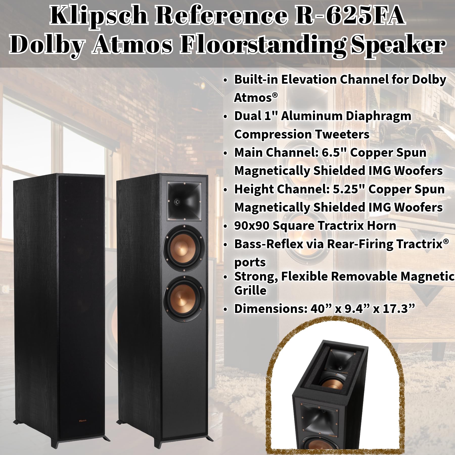 Klipsch Reference 5.1 Dolby Atmos Home Theater System with R-625FA Floorstanding Speakers, R-52C Center, R-41M Surrounds & R-12SW 12" Powered Subwoofer, Black (Speaker System + Subwoofer)