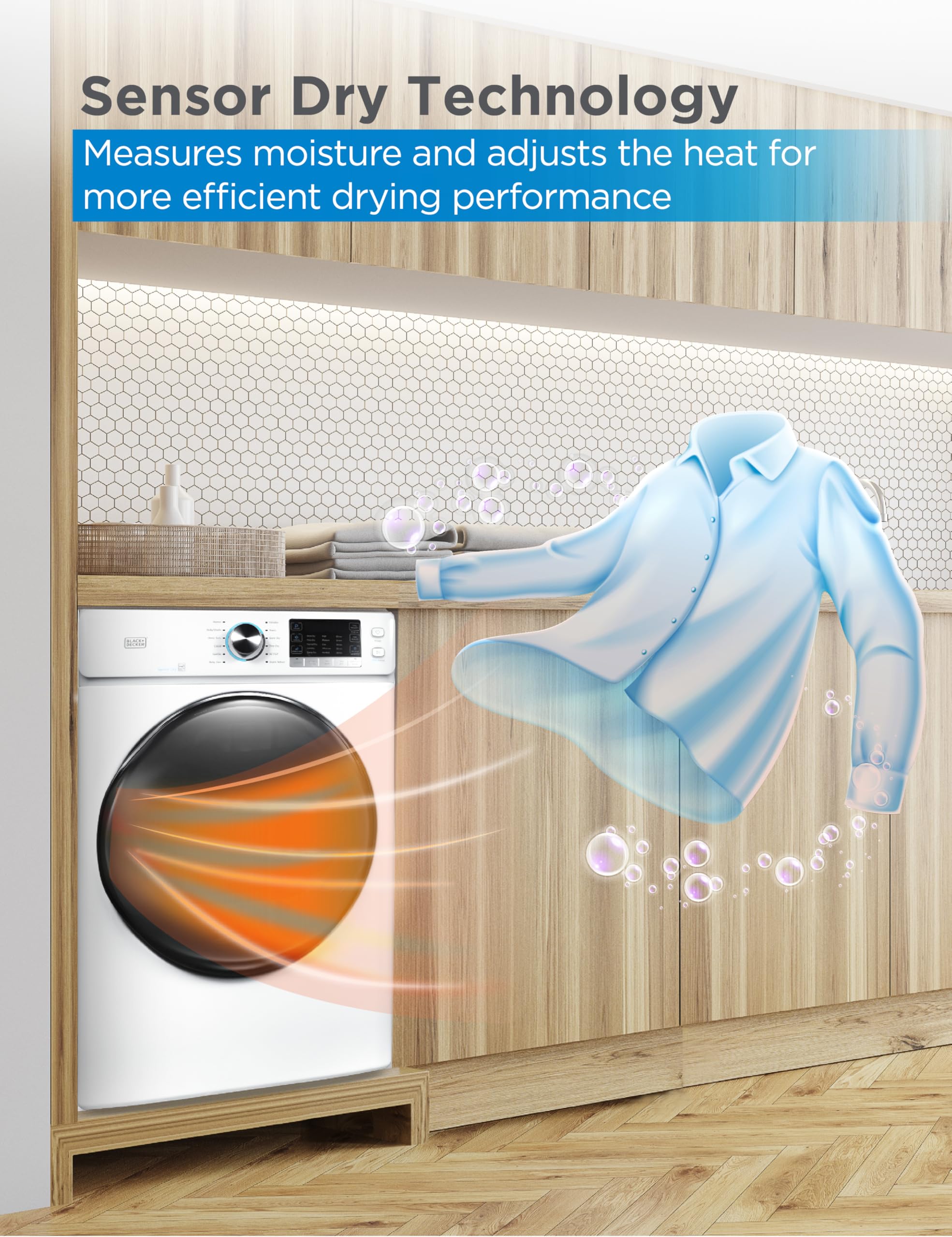 BLACK+DECKER BCED37 Compact Dryer for Standard Wall Outlet, Small, 4 Modes, Load Volume 13.2 lbs., White