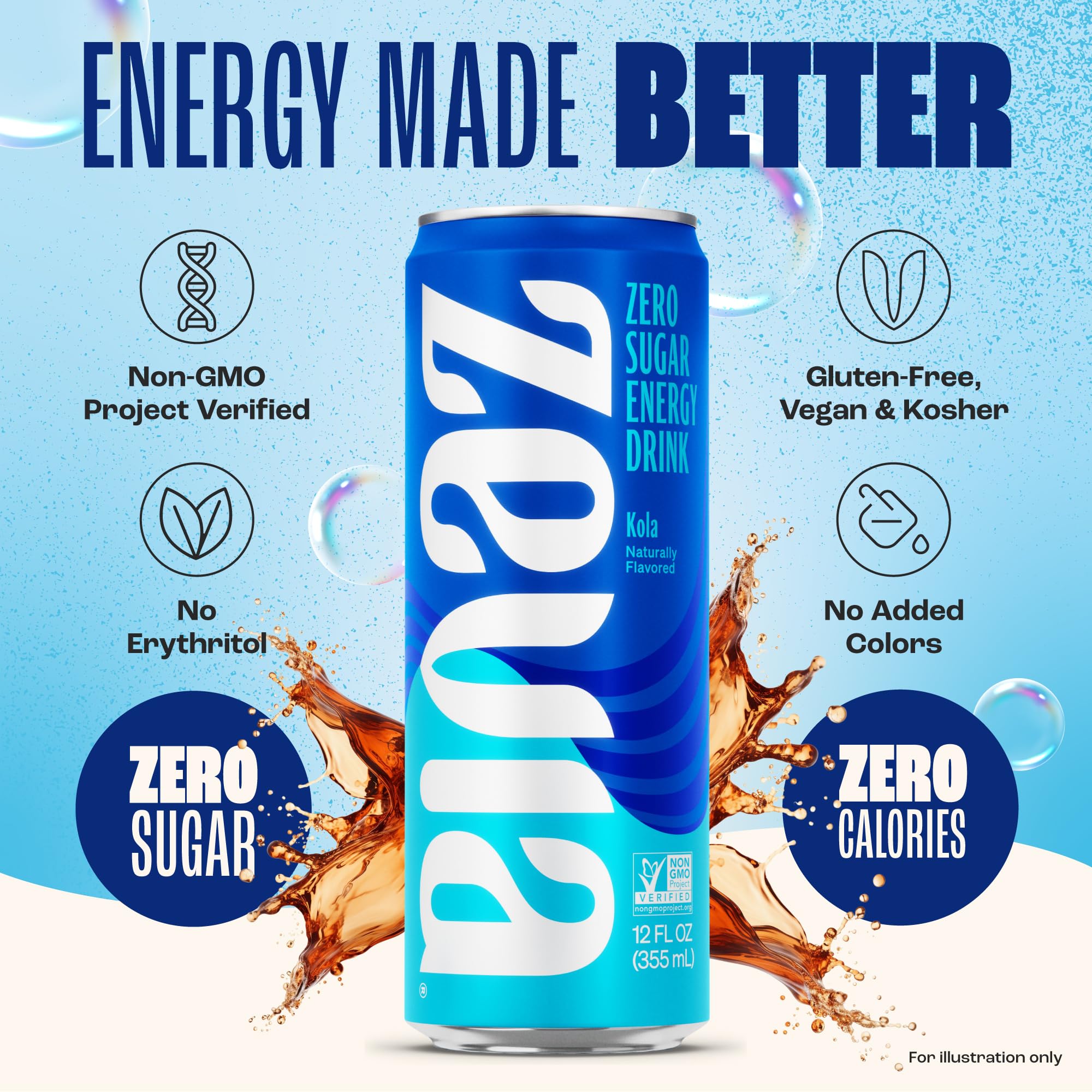 Zevia Zero Sugar Energy Drink, Classic Variety Pack, 12 oz Cans (12-Pack) – Naturally Sweetened, Non-GMO Project Verified, Gluten-Free, Vegan