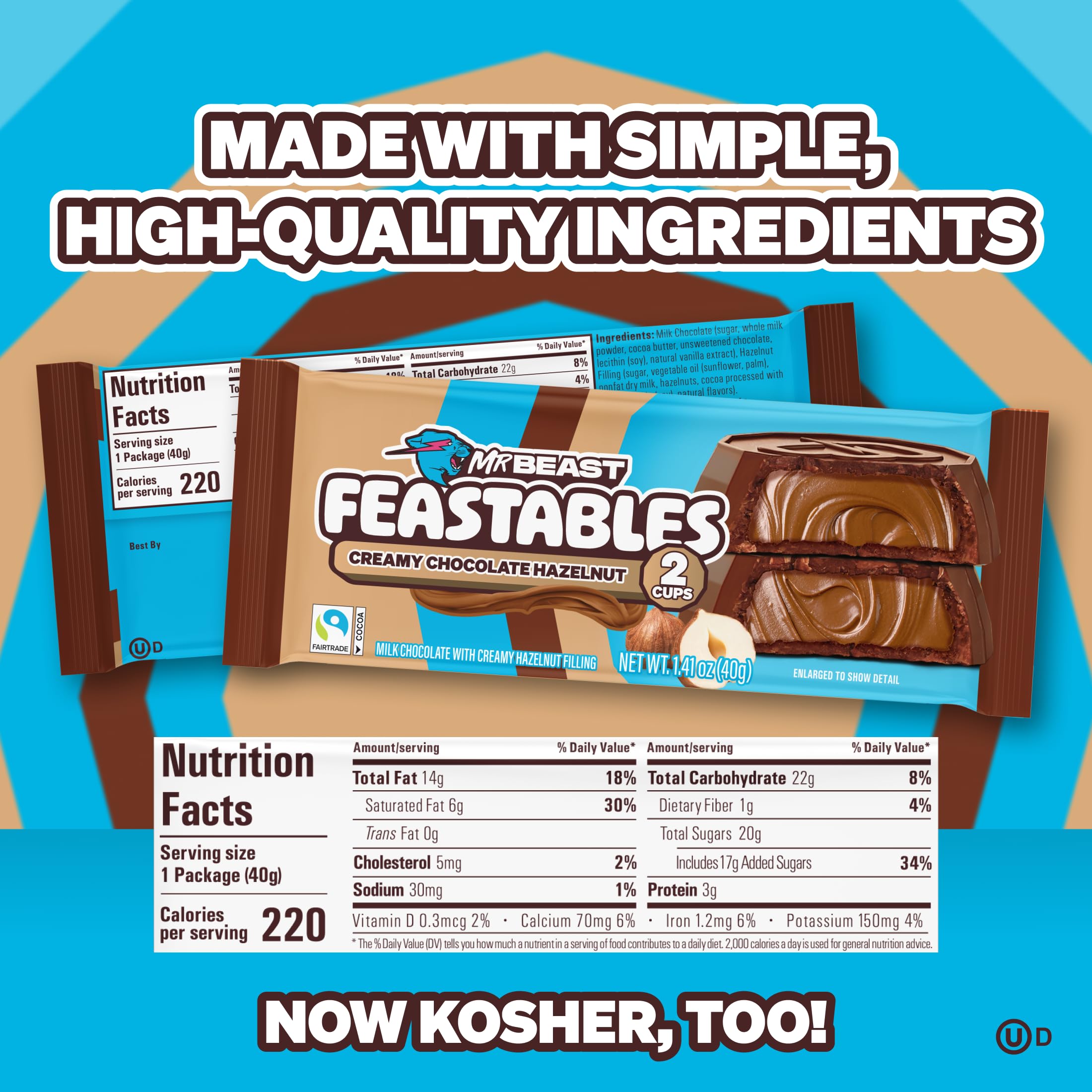 Feastables MrBeast Peanut Butter Jack-O-Lantern, Milk Chocolate & Creamy Peanut Butter Filling, Cups for Adults & Kids, Chocolate Candy for Halloween Snacks, Made With Fairtrade Cocoa, 30 Count