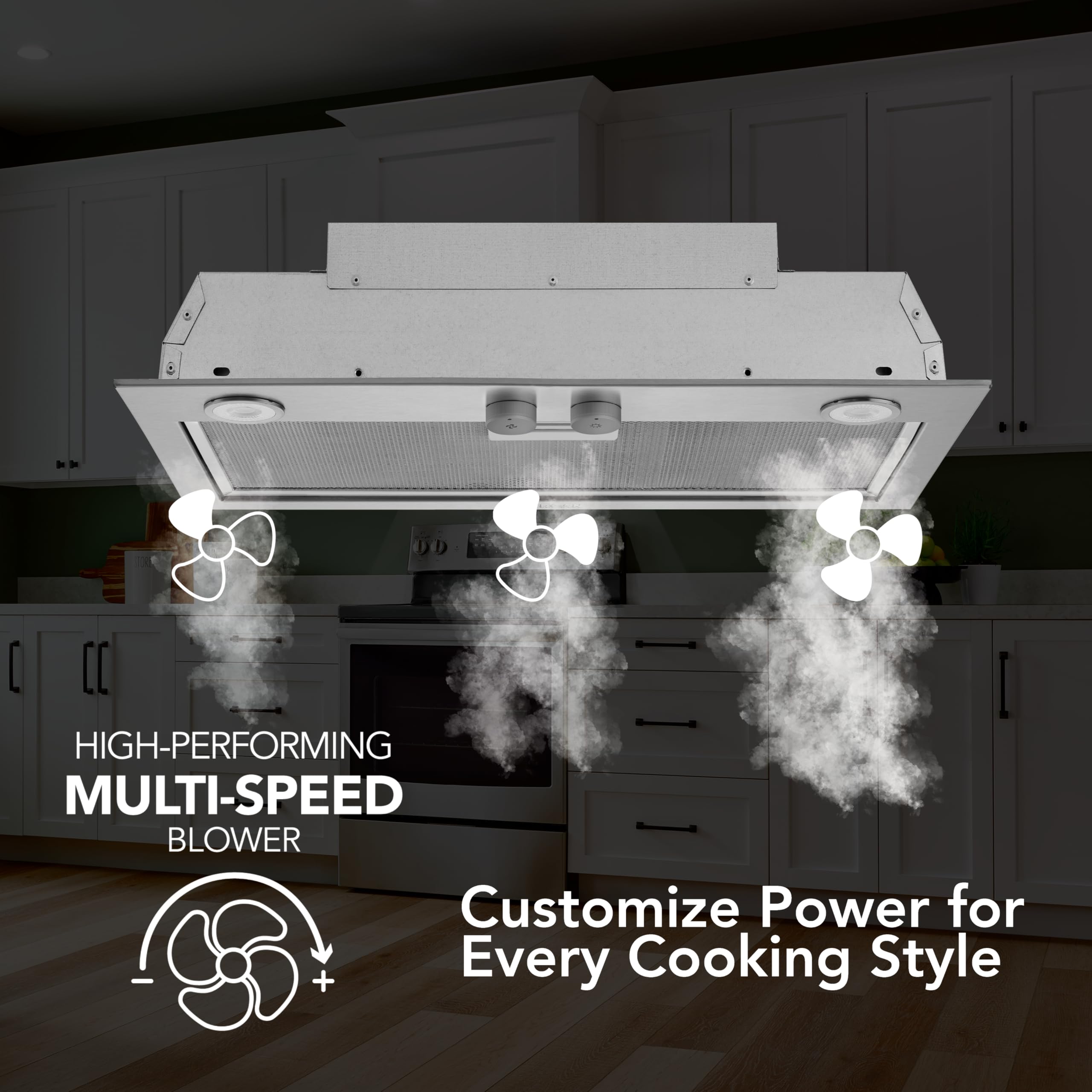 Broan-NuTone PM300SS Custom Power Pack Range Hood Insert with 2-Speed Exhaust Fan and Light, 300 Max Blower CFM, Stainless Steel, 21-Inch Built
