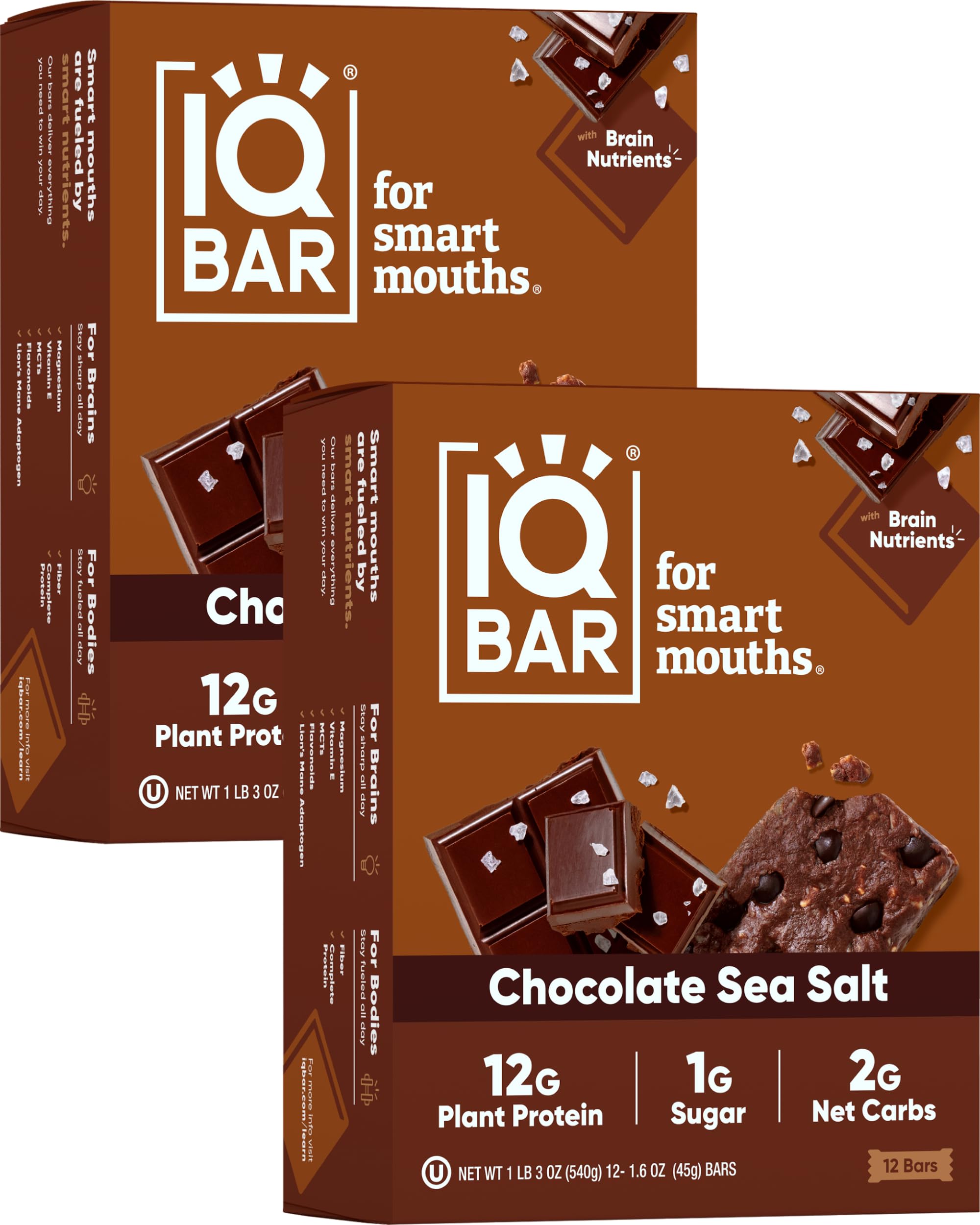 IQBAR Brain and Body Plant Protein Bars - Chocolate Lovers Variety - 36-Count - Keto, Vegan, Low Carb, High Fiber, Gluten Free, Dairy Free, Low Sugar Snack with Nutrients for Focus, Energy, Meal Replacement