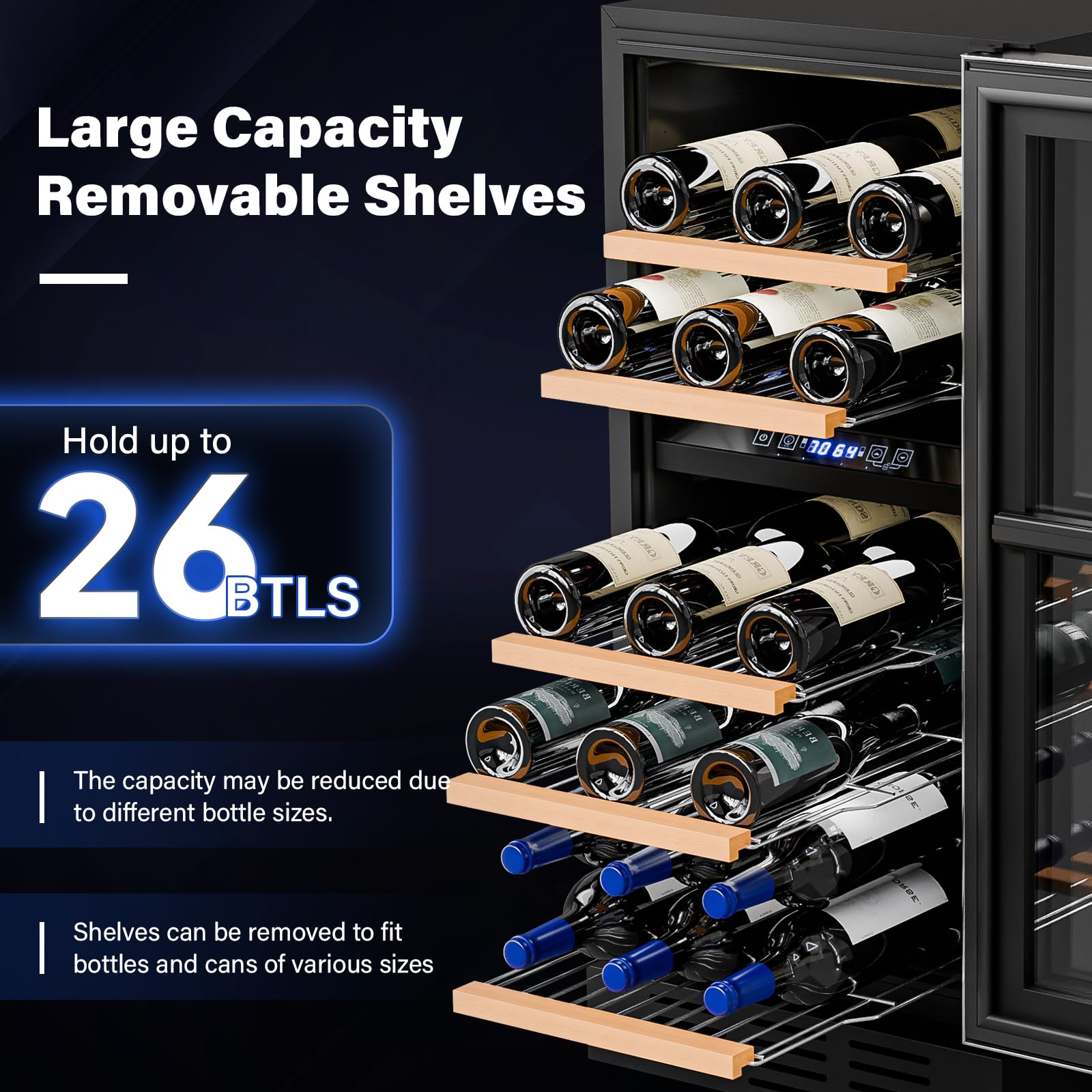 ROVSUN 18 Bottle Wine Fridge, Freestanding Compressor Wine Cooler Refrigerator, Beverage Wine Chiller with Digital Temperature Control & Double-layer Glass Door for Red White Wine, Champagne, Beer