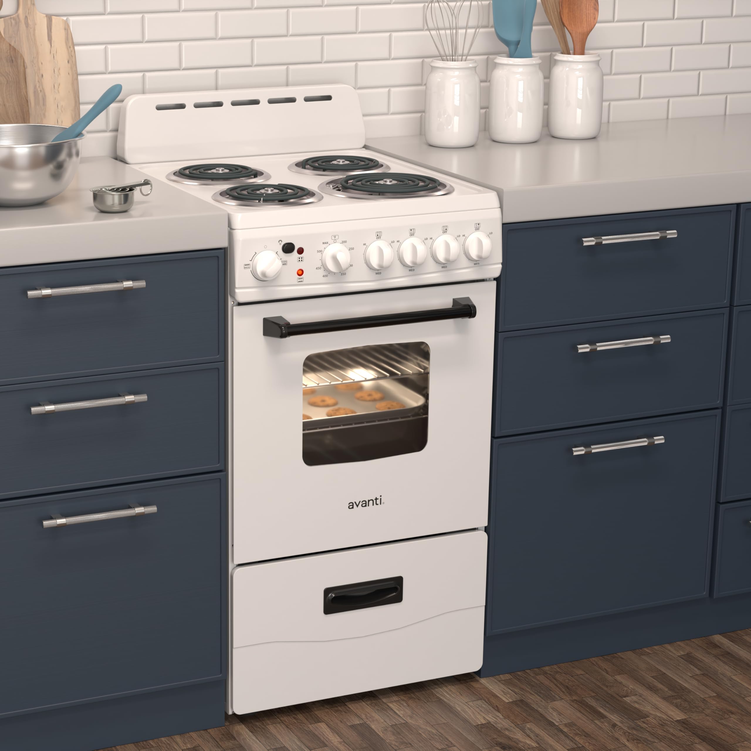 Avanti Electric Range Oven Compact Design, 2.1-Cu.Ft. Capacity with 4 Coil Burners, Framed Glass Oven Door, Storage Drawer and Broiler with Pan Perfect for Apartments, 20-Inch, Stainless Steel