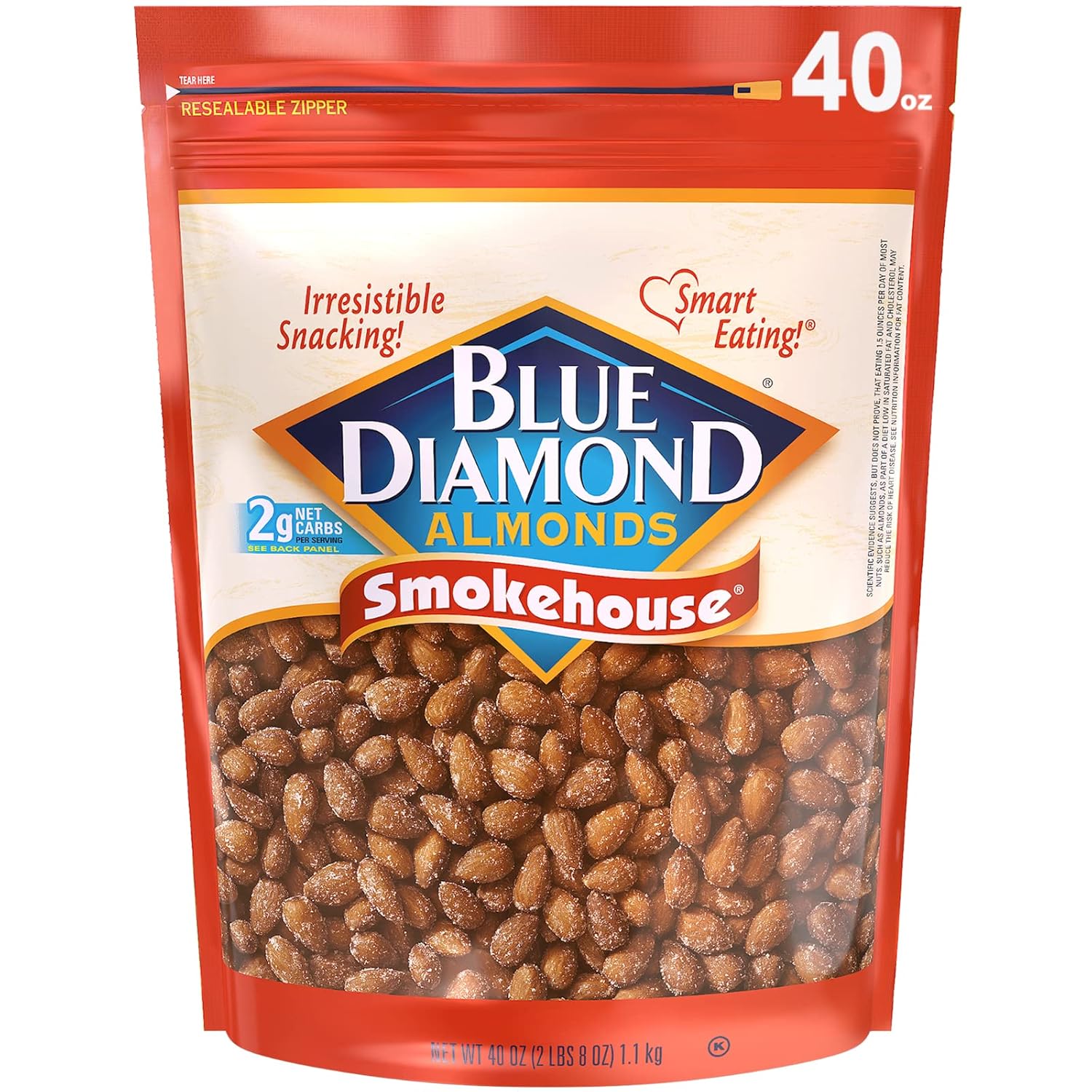 Blue Diamond Almonds Whole Natural Raw Snack Nuts, 40 Oz Resealable Bag (Pack of 1)