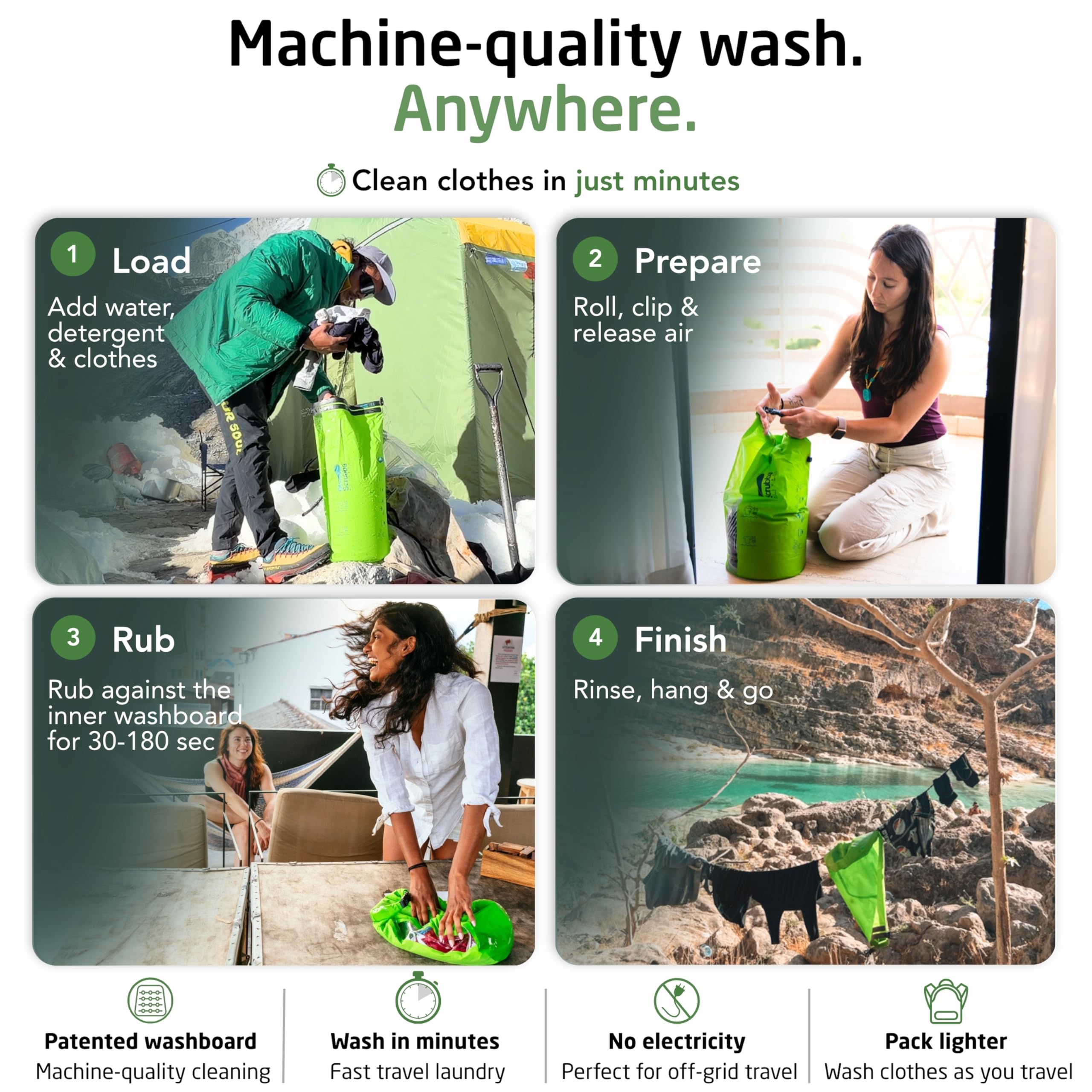 Scrubba Wash Bag - Patented Washboard-in-a-Bag™ Portable Travel Washing Machine for Camping, Backpacking, Cruises & Hotels - Pack Light, Wash Clothes Anywhere in Minutes (5 oz)
