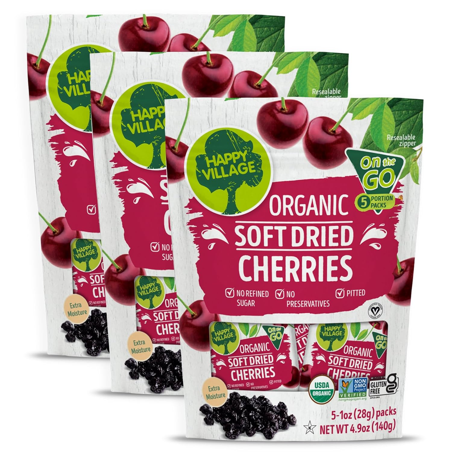 Happy Village Organic Whole Dried Strawberries, 18 OZ Resealable Pack- Soft & Juicy, Kosher, Non-GMO, No Refined Sugar, Apple Juice Infused Dried Strawberry