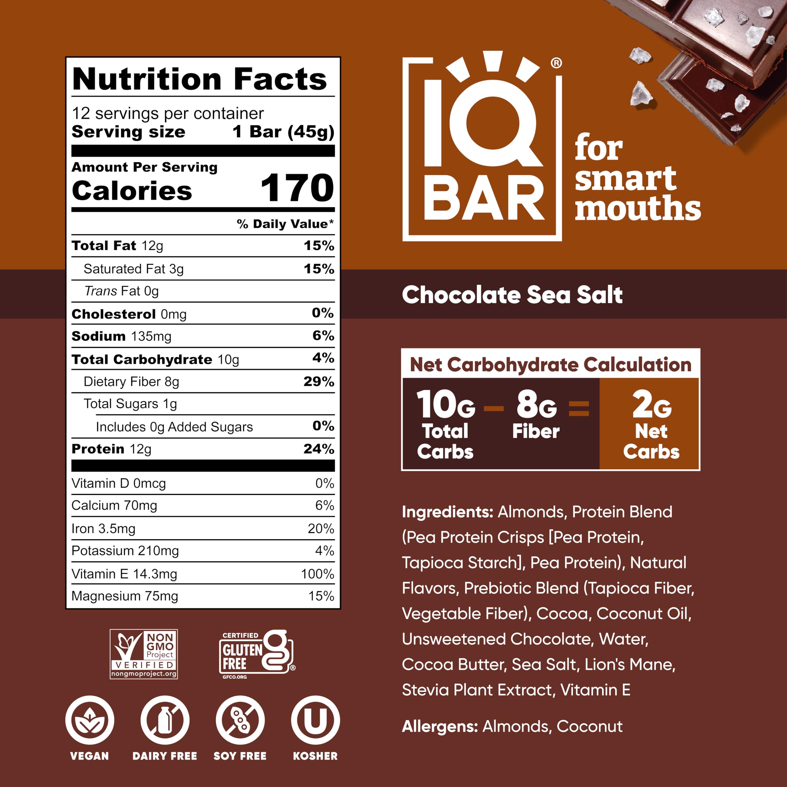 IQBAR Brain and Body Plant Protein Bars - Chocolate Lovers Variety - 36-Count - Keto, Vegan, Low Carb, High Fiber, Gluten Free, Dairy Free, Low Sugar Snack with Nutrients for Focus, Energy, Meal Replacement