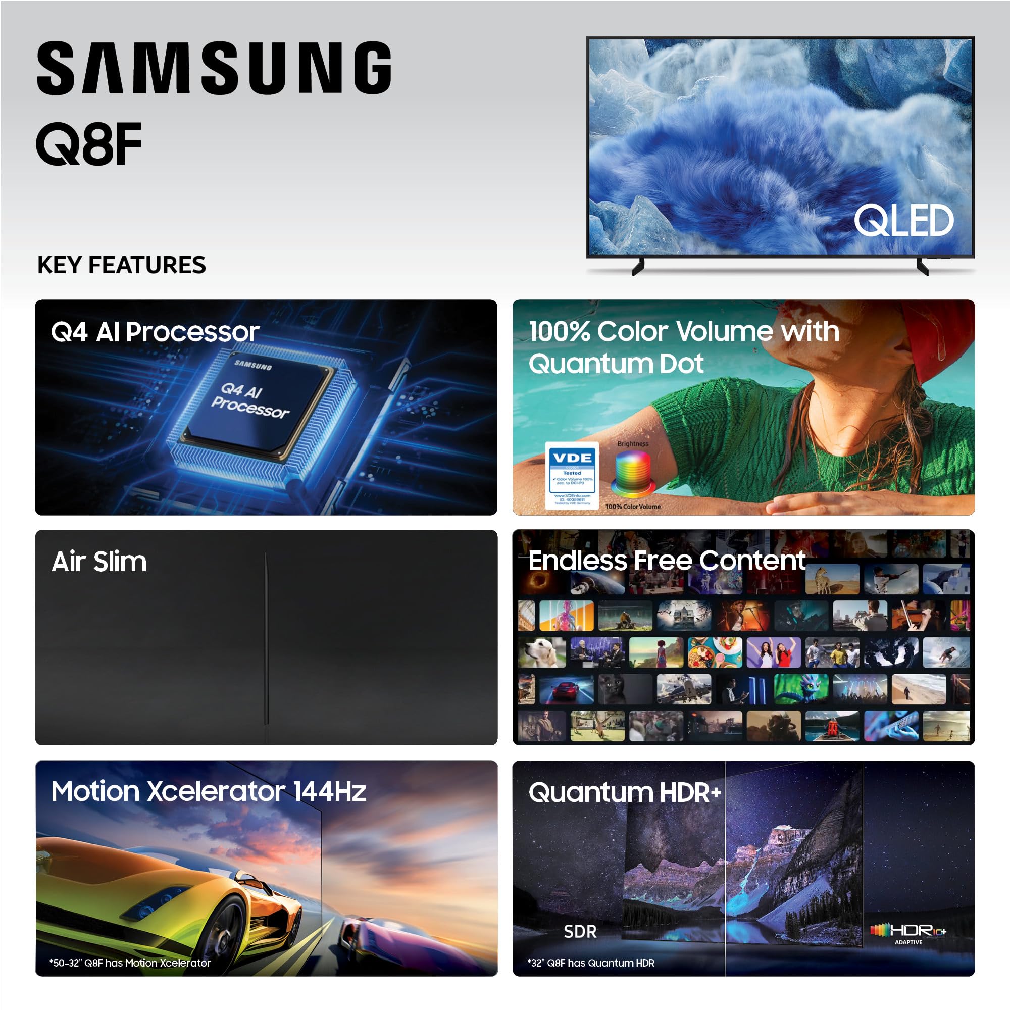 Samsung 32-Inch Class QLED Q8F 4K UHD Smart TV (2025 Model) Q4 AI Processor, 100% Color Volume with Quantum Dot, AirSlim Design, Endless Free Content, Samsung Vision AI, Alexa Built-in