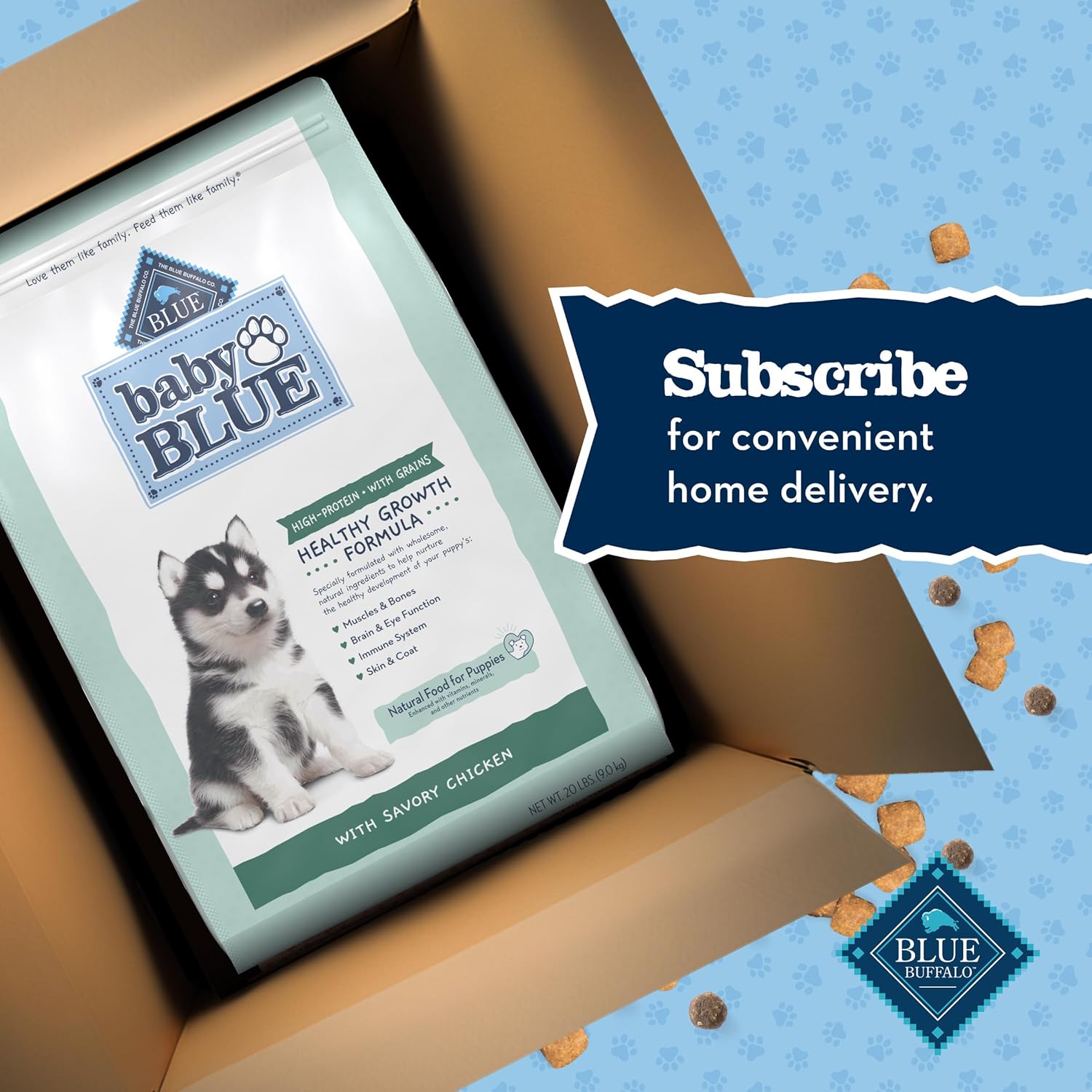 Blue Buffalo Baby Blue Natural Dry Food for Puppies, Healthy Growth Formula with DHA, High-Protein Savory Chicken Recipe, 20-lb. Bag