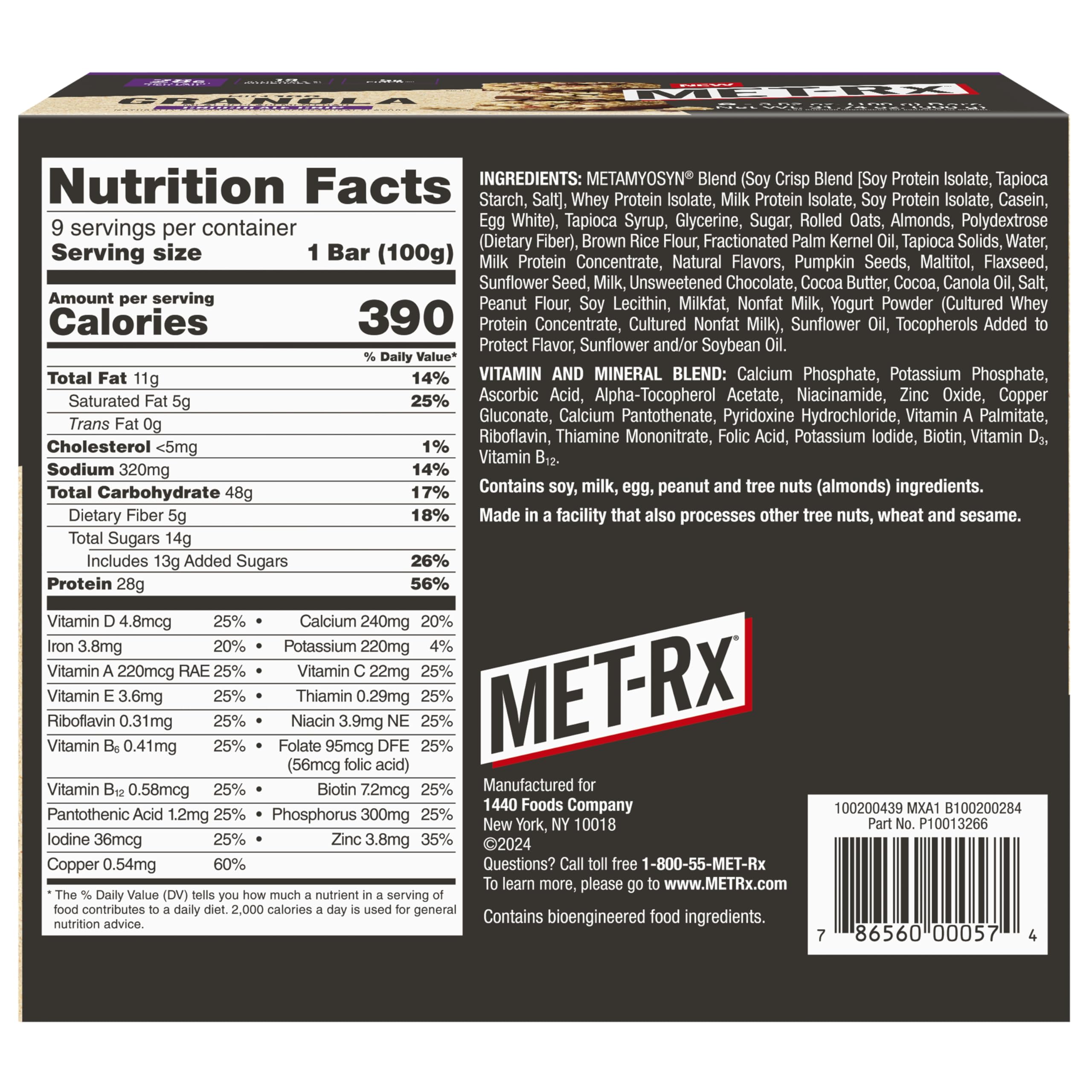 MET-Rx Big 100 Protein Bar, Meal Replacement Bar, 32G Protein, Super Cookie Crunch, 9 Bars (Pack of 1)