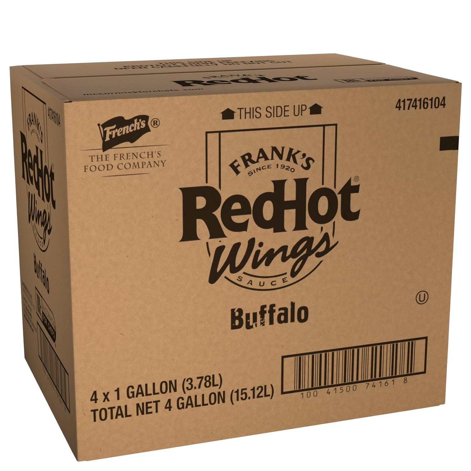 Frank's RedHot Original Buffalo Wings Sauce, 1 gal - 1 Gallon Bulk Container of Buffalo Hot Sauce with a Bold, Spicy Flavor Perfect for Wings, Dressings, Dips and More