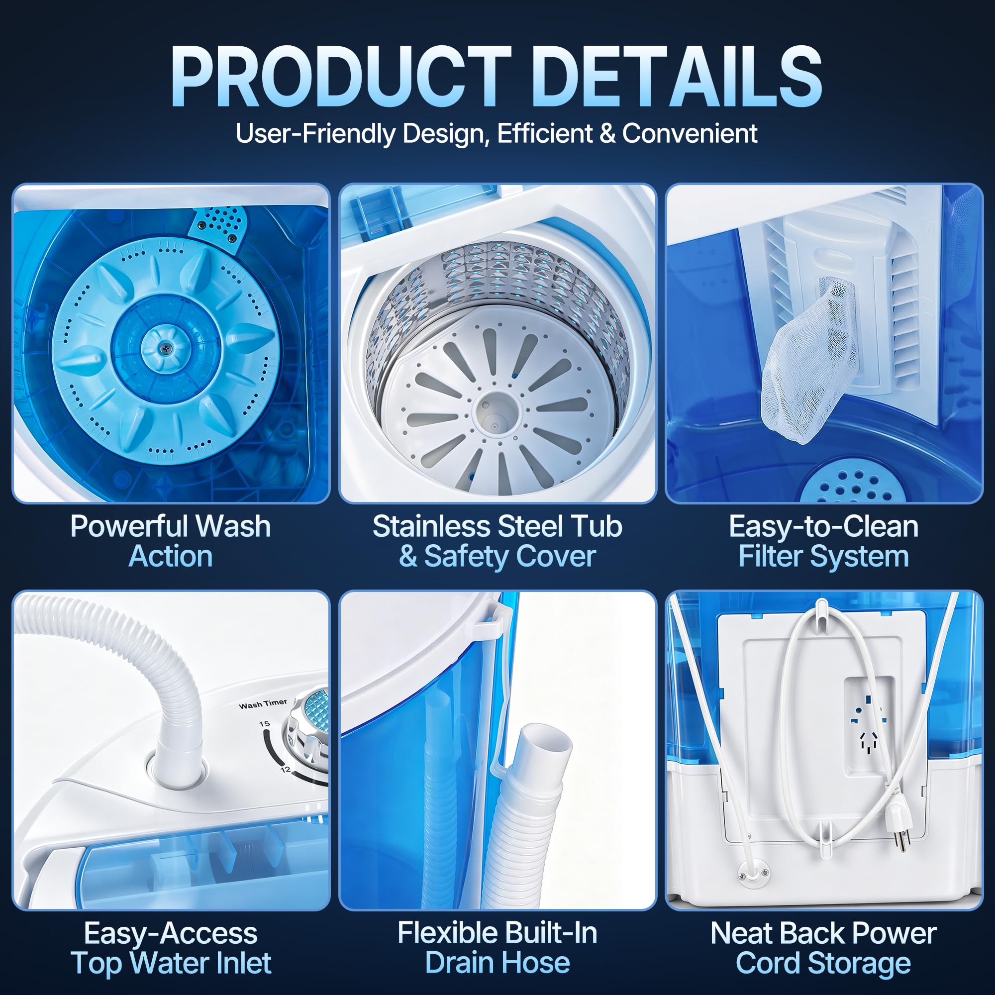 SUPER DEAL Small Portable Washing Machine 9.9lb Mini Compact Washer Twin Tub Laundry Machine Top Load Spinning and Washing Combo 6.57 FT Inlet Gravity Drain Hose