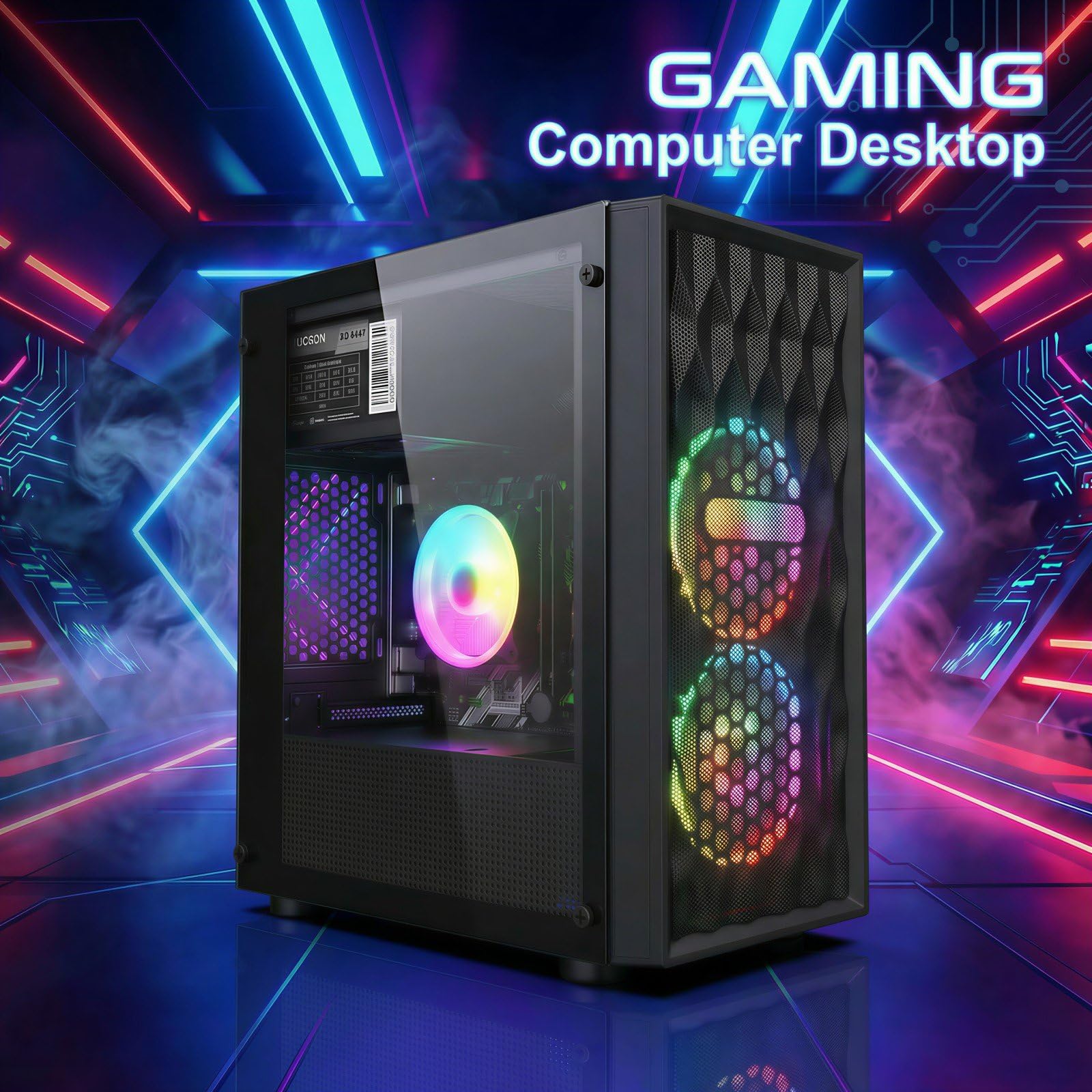 STGAubron Gaming PC Desktop Computer, Intel Core i7 up to 3.9GHz, Radeon RX 580 8G, 16G RAM, 512G SSD, WiFi 6, BT 5.0, RGB Fan x4, Windows 11 Home