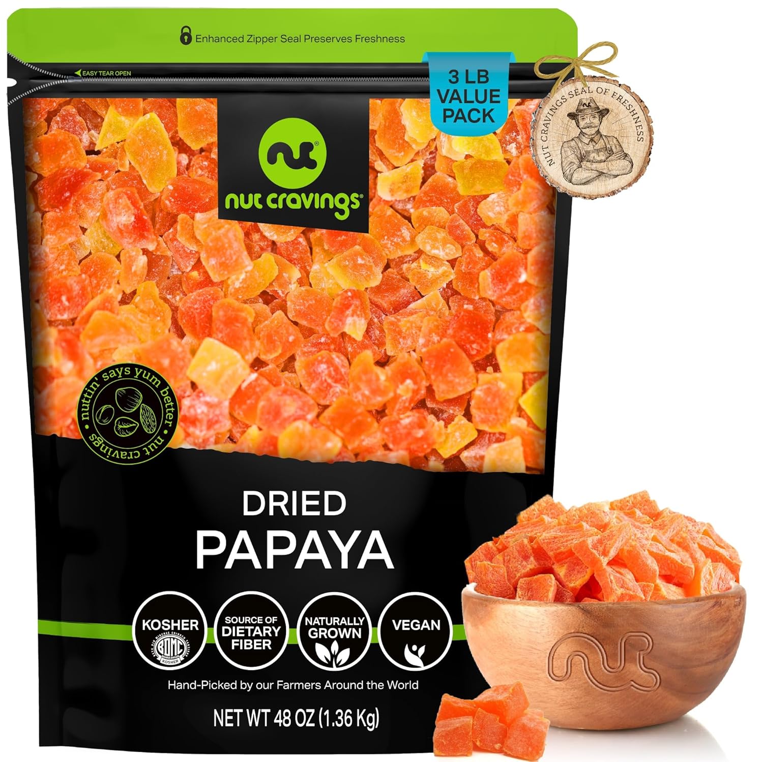 NUT CRAVINGS - Dried California Peaches, No Sugar Added, Unsweetened (16oz, 1 LB) Sweet Healthy Snack, Vegan, Kosher, Resealable Bag